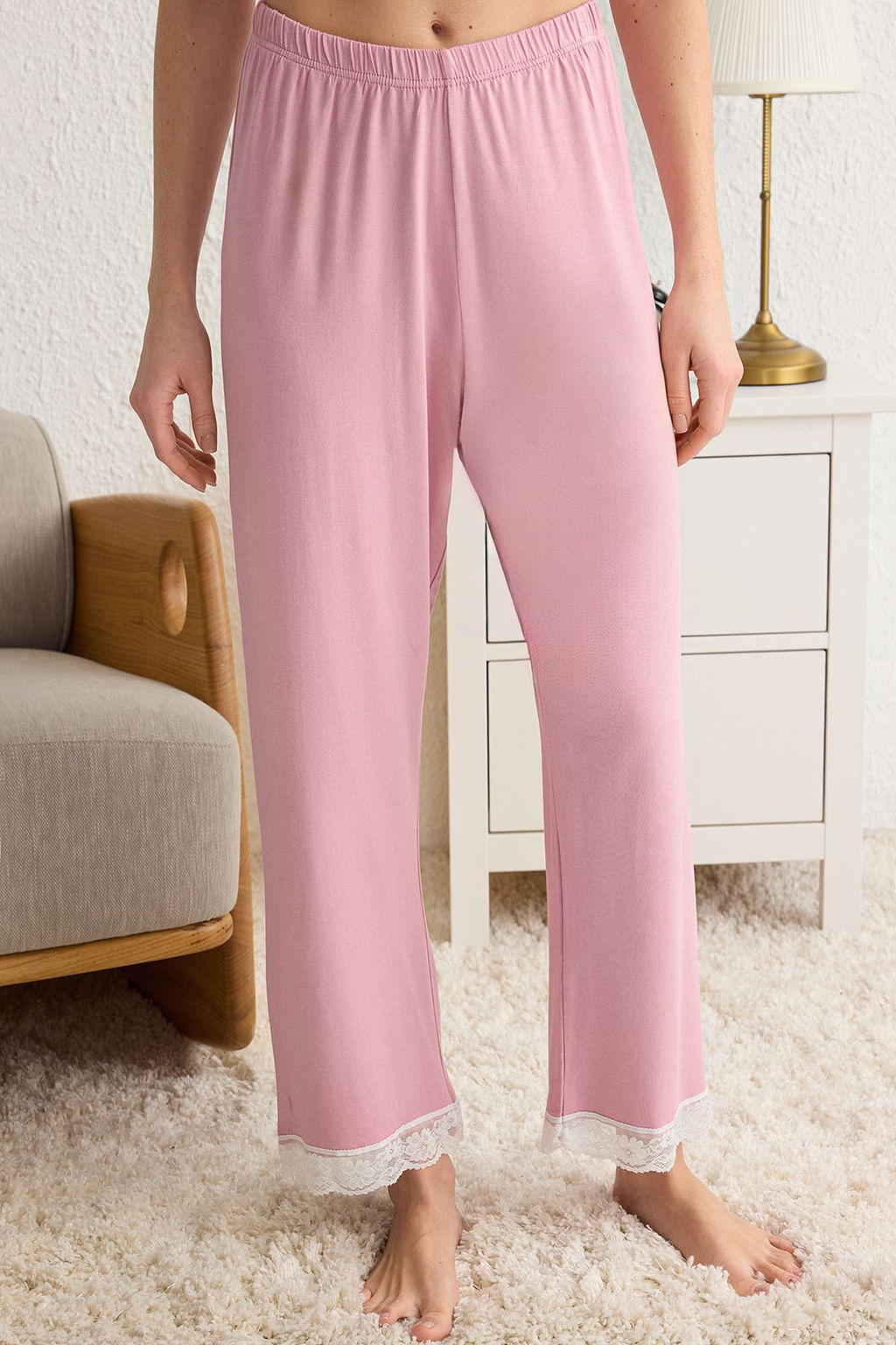 Trendyolmilla Pembe Dantel ve Kurdele/Fiyonk Detayl? Ip Ask?l? Orme Pijama Tak?m? THMSS25PT00152  фото 4