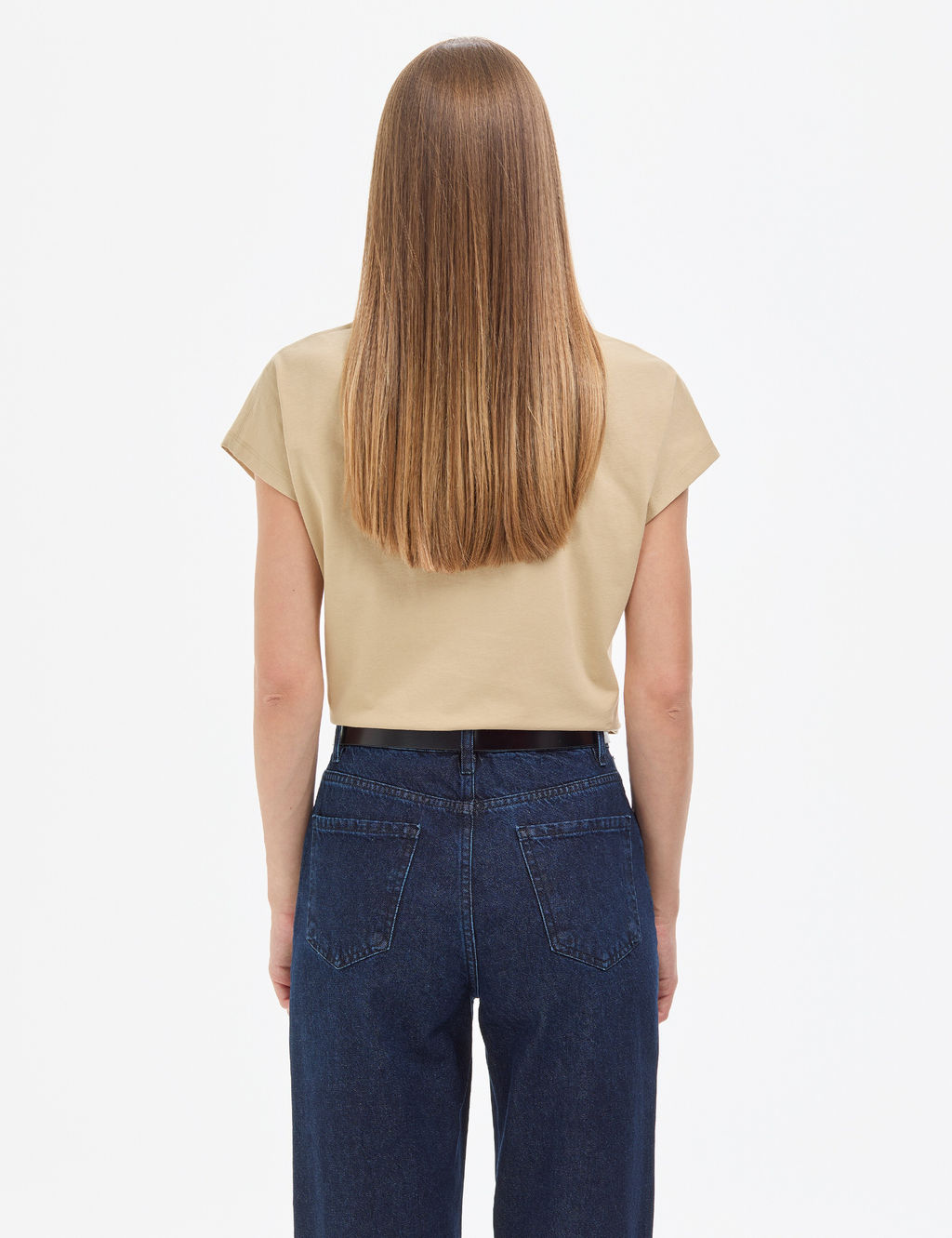 Bej Regular Fit V Yaka Basic Ti__rt