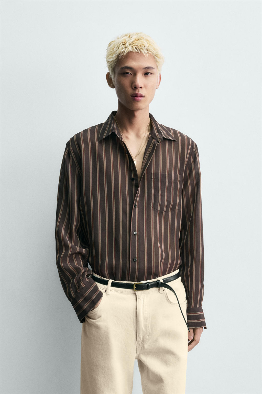 CAMISA FLUIDA RAYAS / Marr?n - Zara фото 2