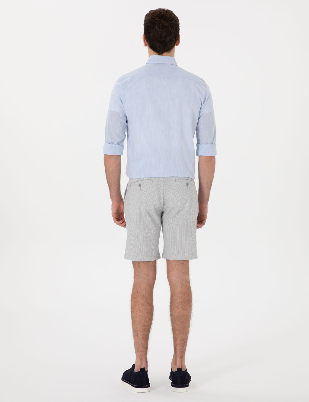 Gri Slim Fit Gofre Beli Lastikli Dokuma _ort