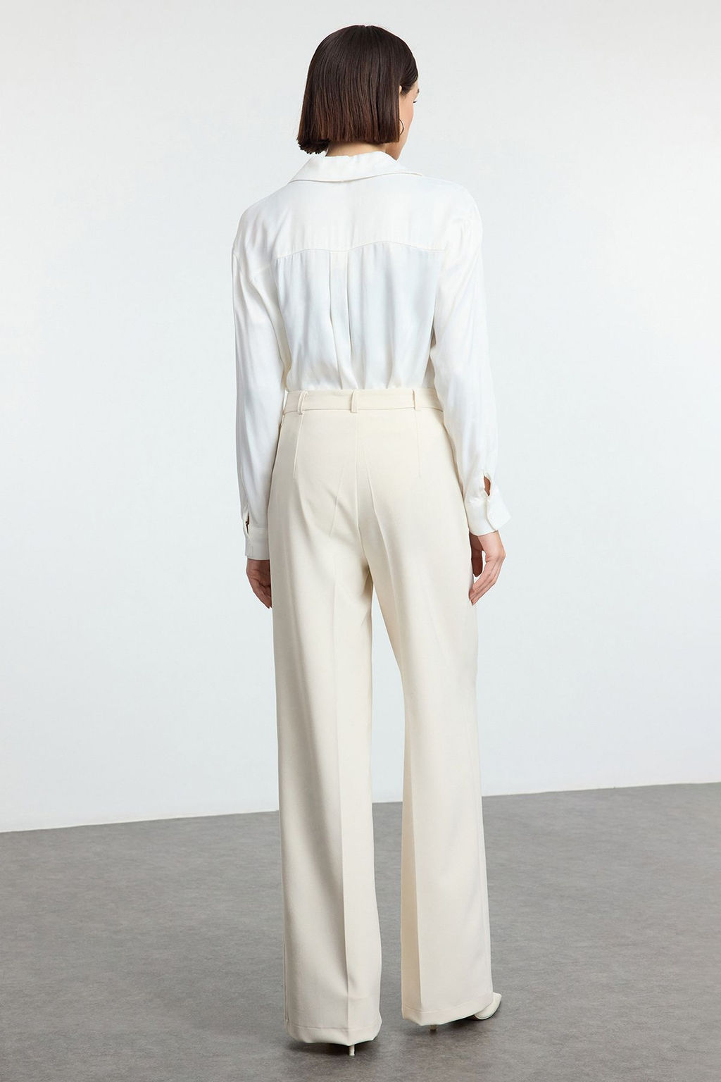 Ekru Pilili Wide Leg/Genis Paca Dokuma Pantolon TWOAW25PL00109 Palazzo