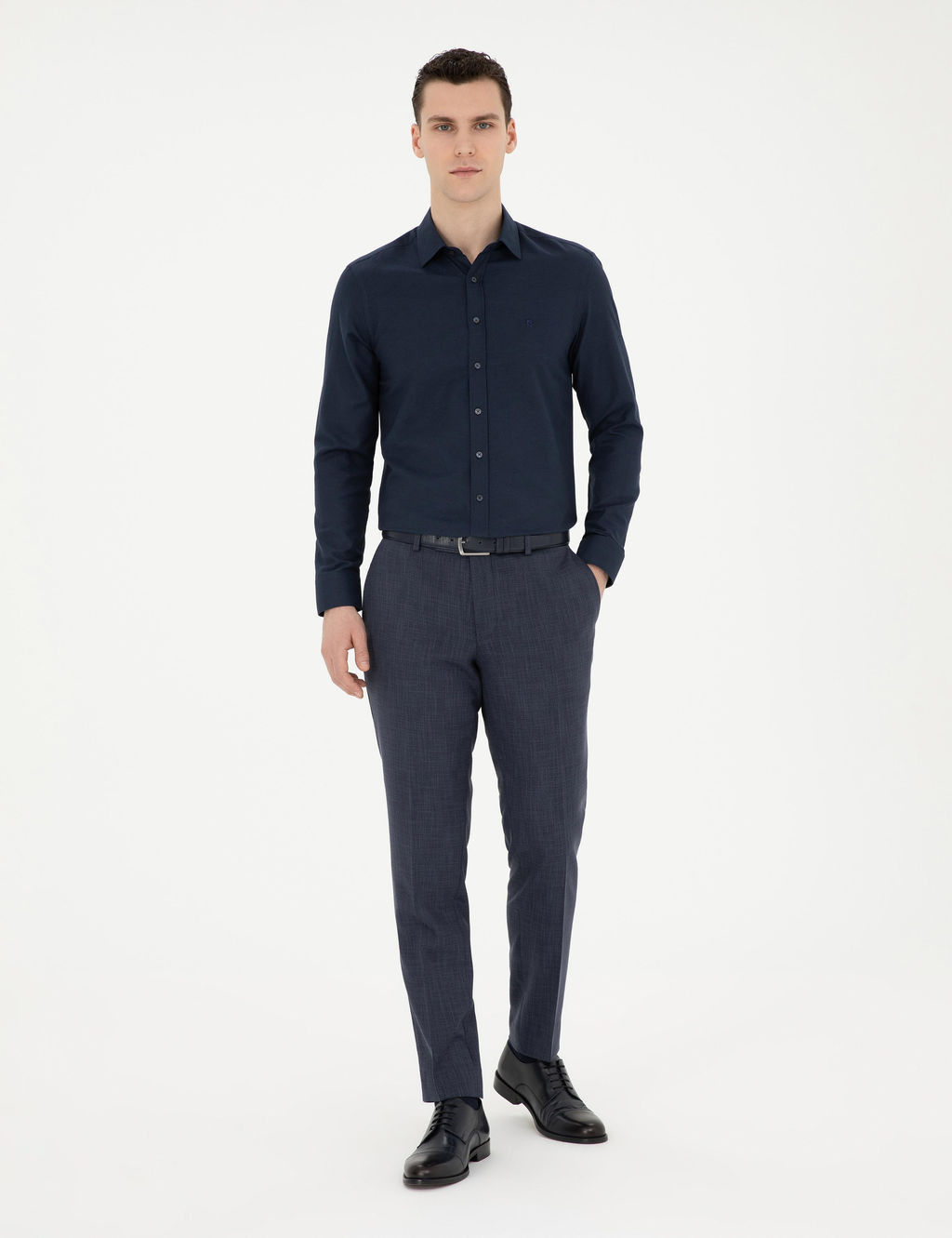 Lacivert Slim Fit Uzun Kollu G_mlek