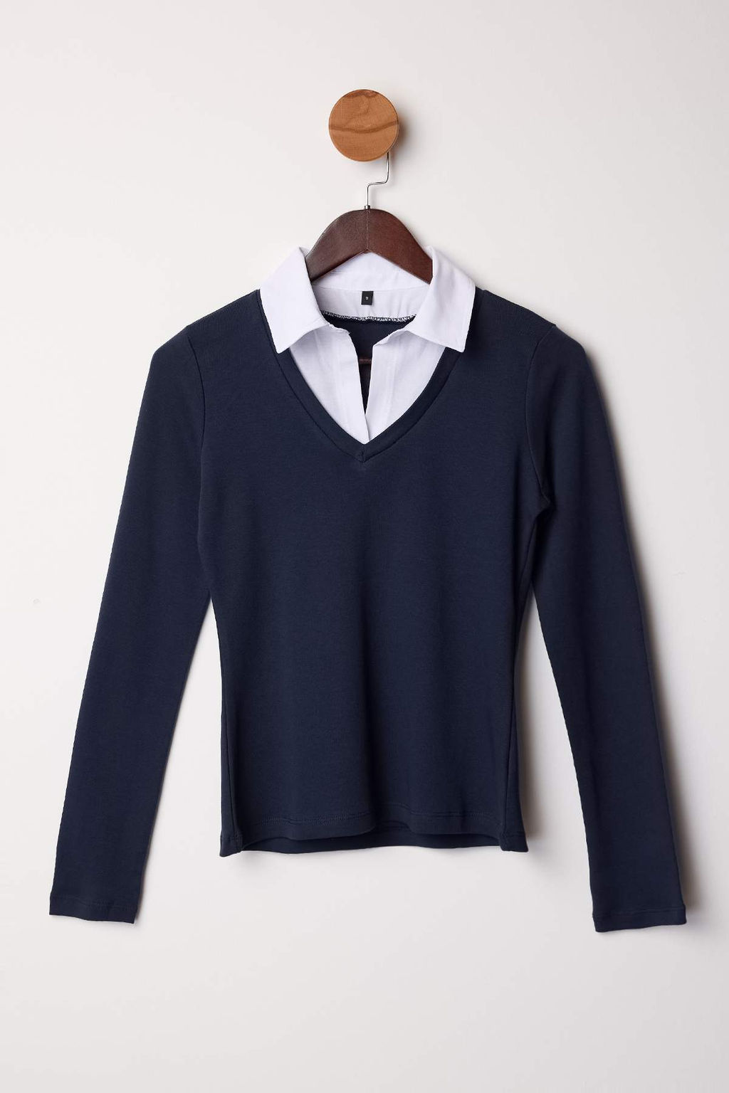 Lacivert Dokuma Detayl? Gomlek Yaka Regular/Normal Kal?p Orme Bluz TWOAW25BZ00035