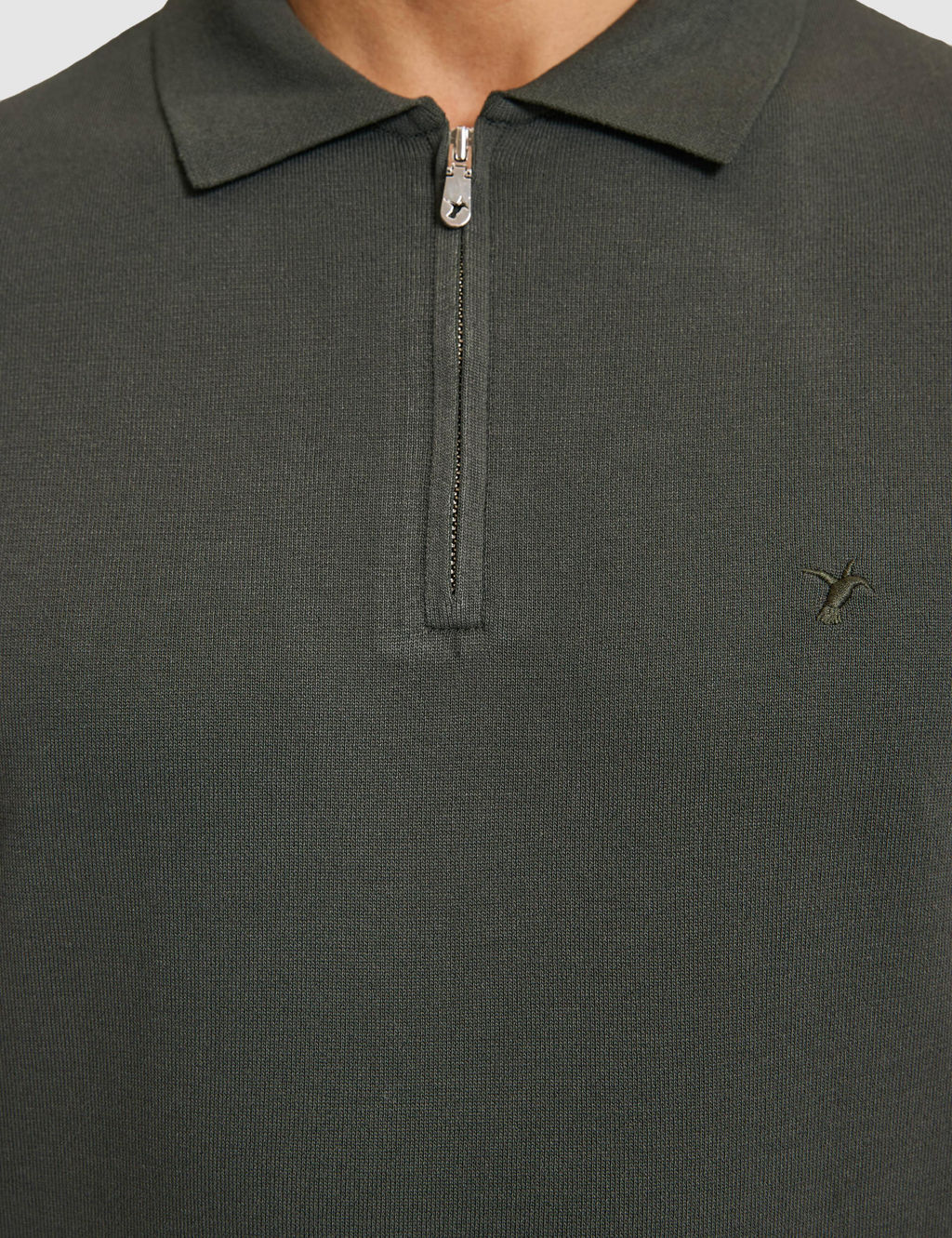Haki Slim Fit Fermuarl_ Polo Yaka Triko T-shirt