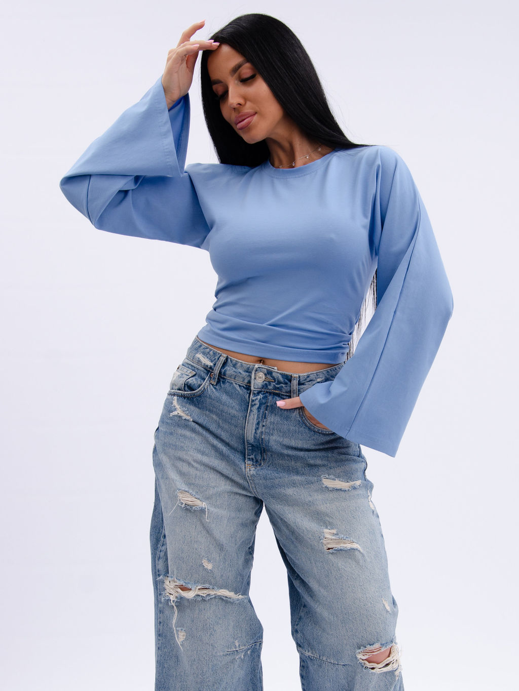 Лонгслив "Аида 3" голубой, кулирка с лайкрой