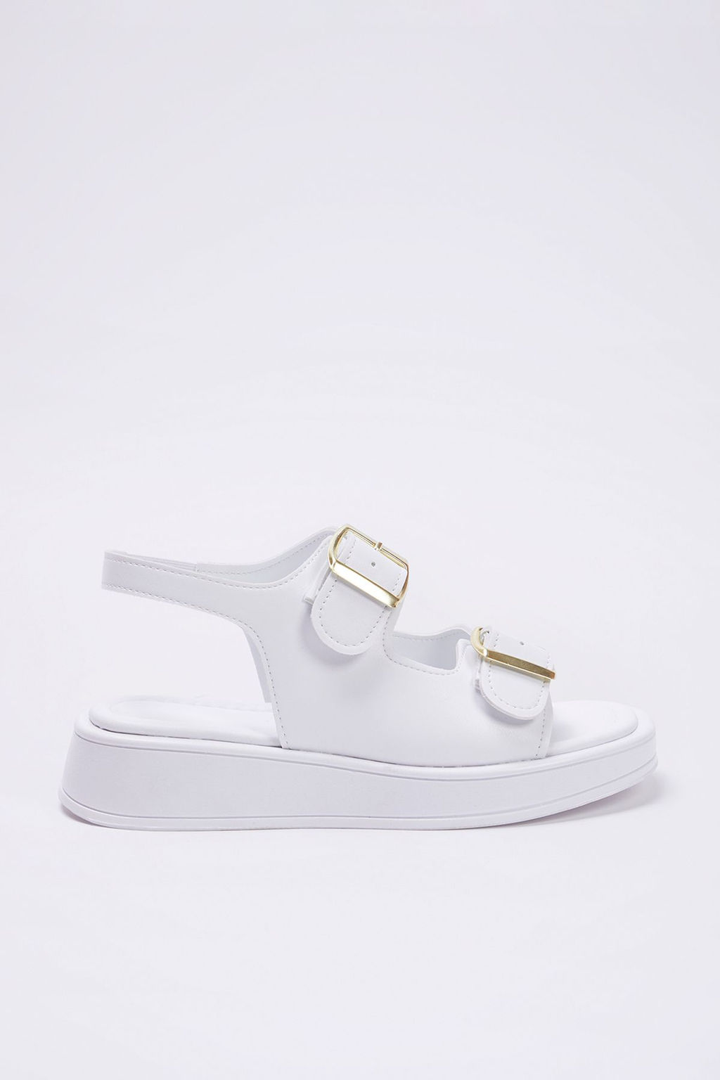 Beyaz Cift Tokal? Kad?n Kal?n Taban Sandalet TAKAW25SD00000
