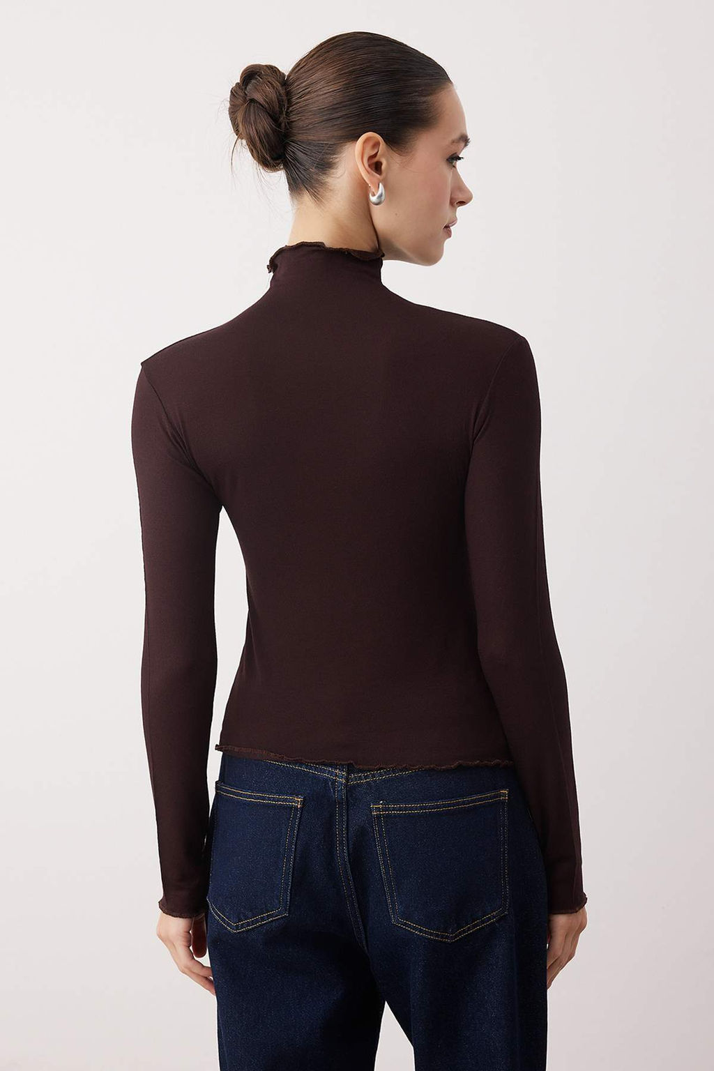 Kahverengi Transparan Dik Yaka Esnek Normal Boy Orme Bluz TWOAW26BZ00266