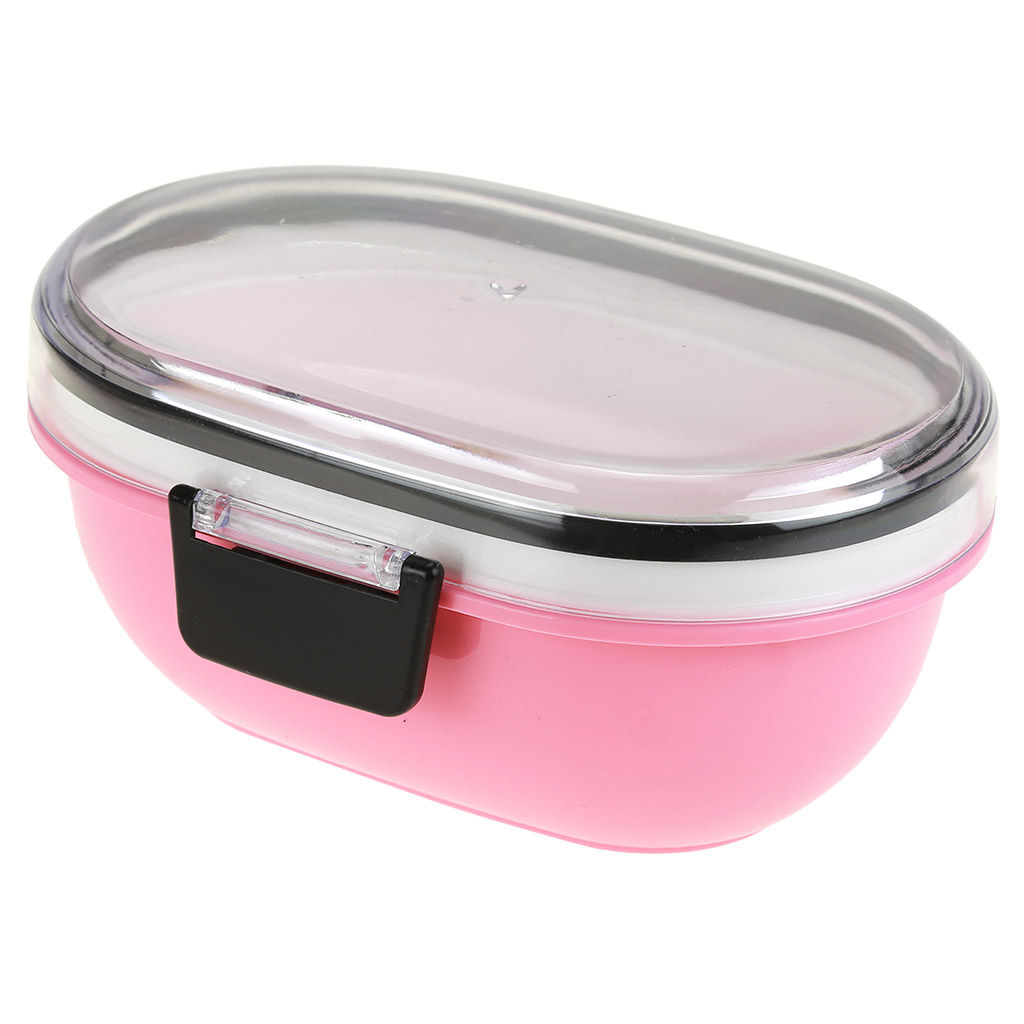 Ланч-бокс для продуктов пластмассовый Обед Люкс 18,5х14см h9см, 2 уровня: 0,3л, 17,8х11,5см h3,4см; 0,45л, 18,7х12,5см h6,1см, с ложкой 13,5см, крышка прозрачная, с клипсами, с уплотнителем, цвета в ассортименте: фисташковый, розовый, голубой (Кита - Домашняя мода фото 3