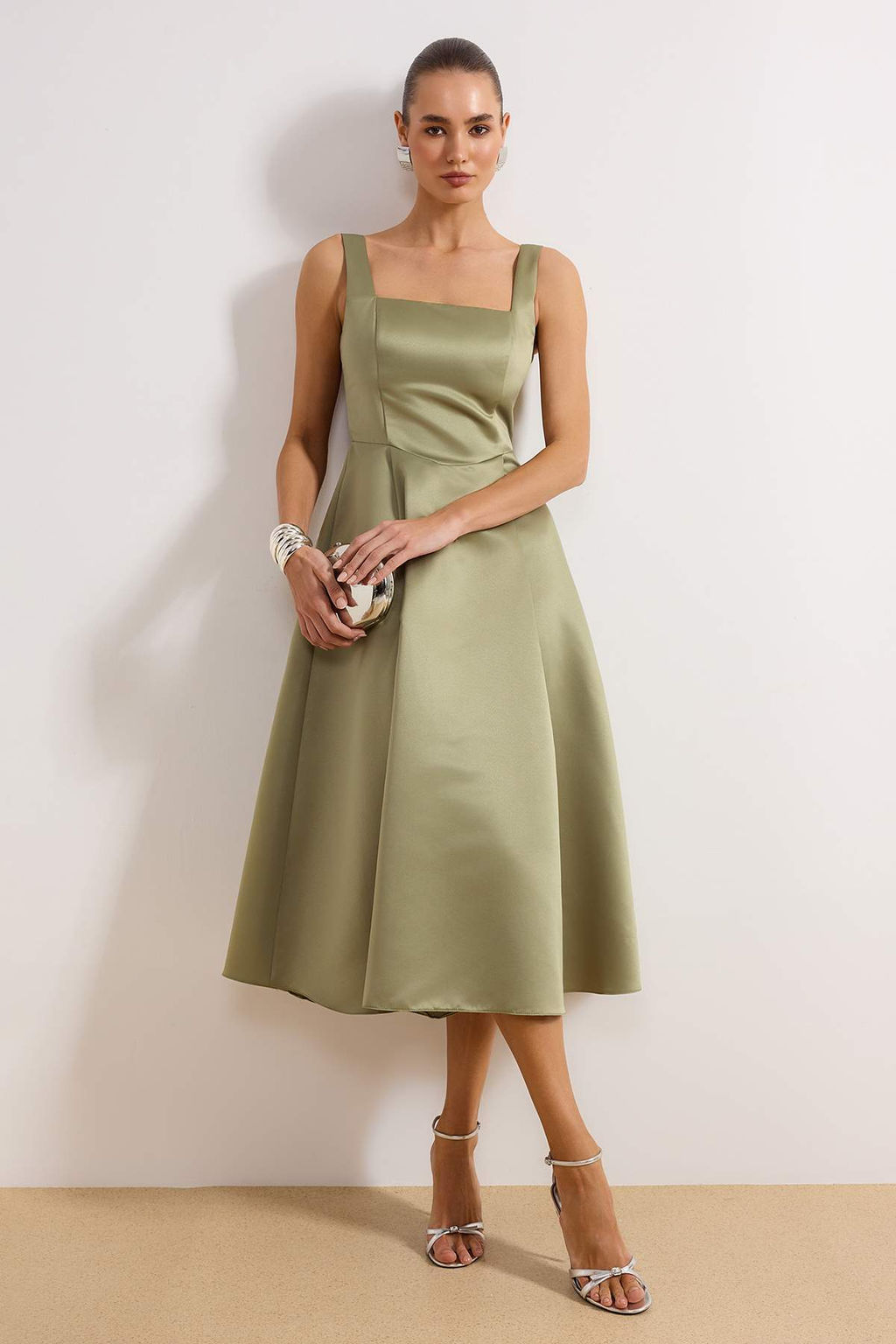 Yag Yesil A-Kesim Saten Dokuma S?k Abiye Gece Mezuniyet Elbisesi TPRAW25EL00040