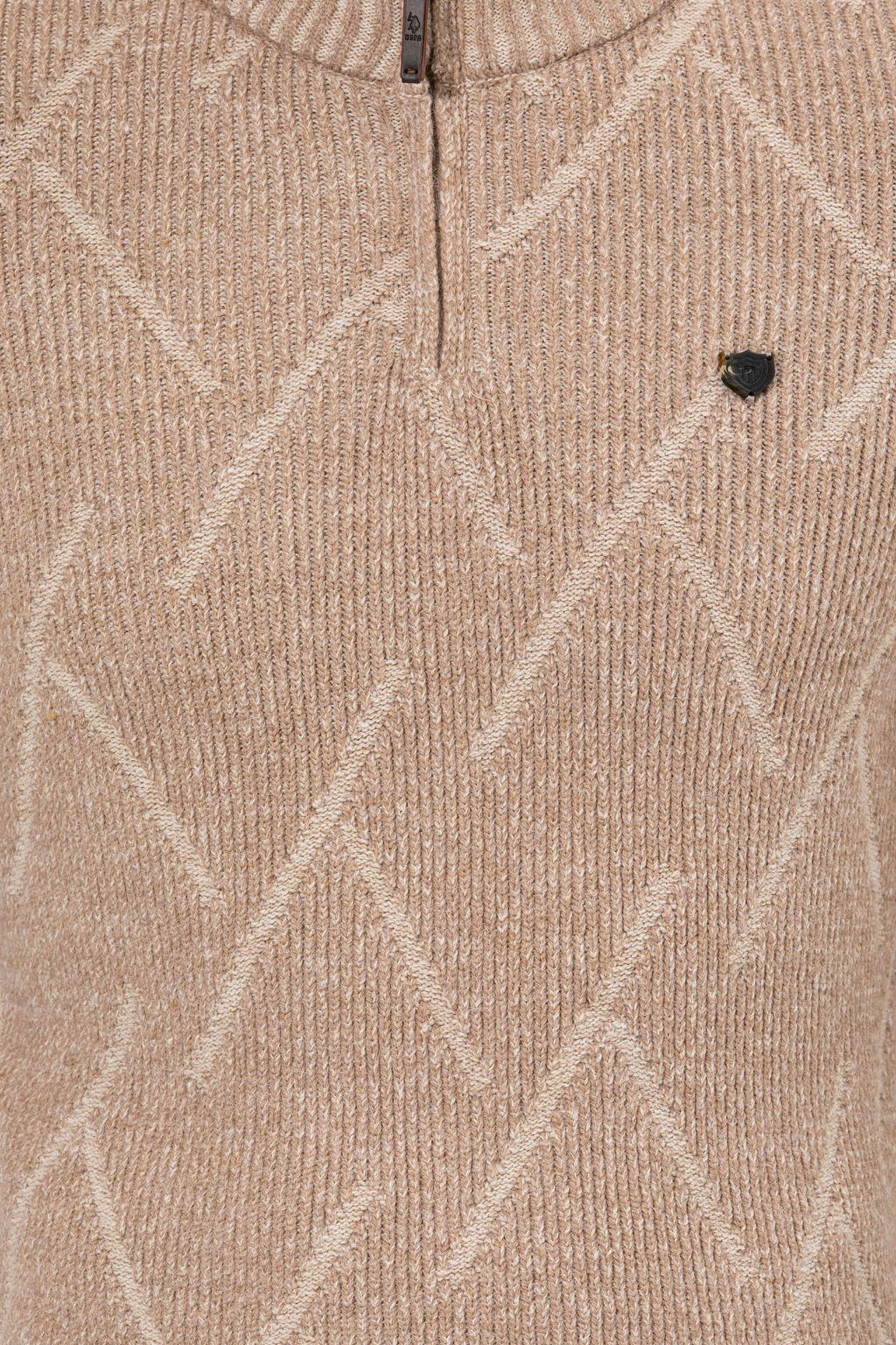U. S. Polo Assn Мужской светло-коричневый меланжевый трикотажный свитер с высоким воротником - U.s. polo assn фото 6