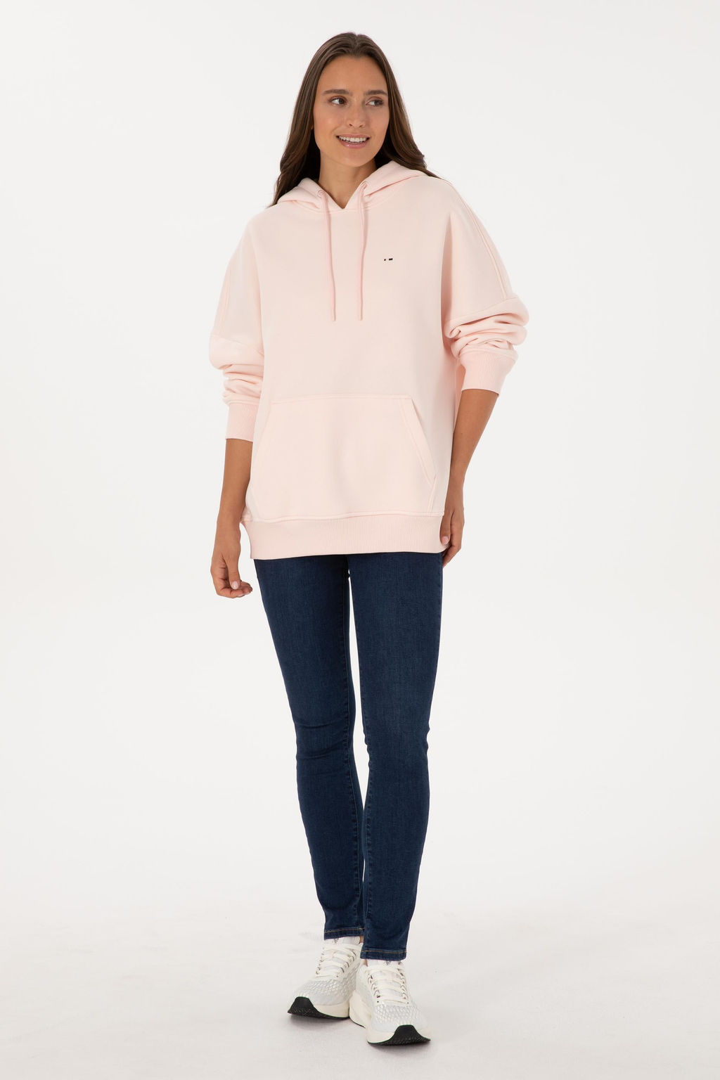 Kad_n A__k Pembe _ardonlu Kap__onlu Sweatsh_rt