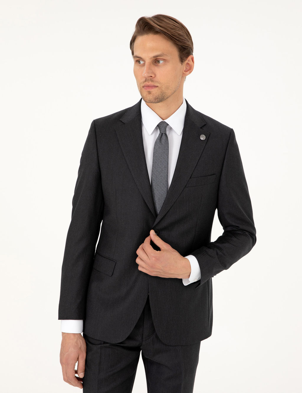 Antrasit Slim Fit _izgili Y_n Tak_m Elbise
