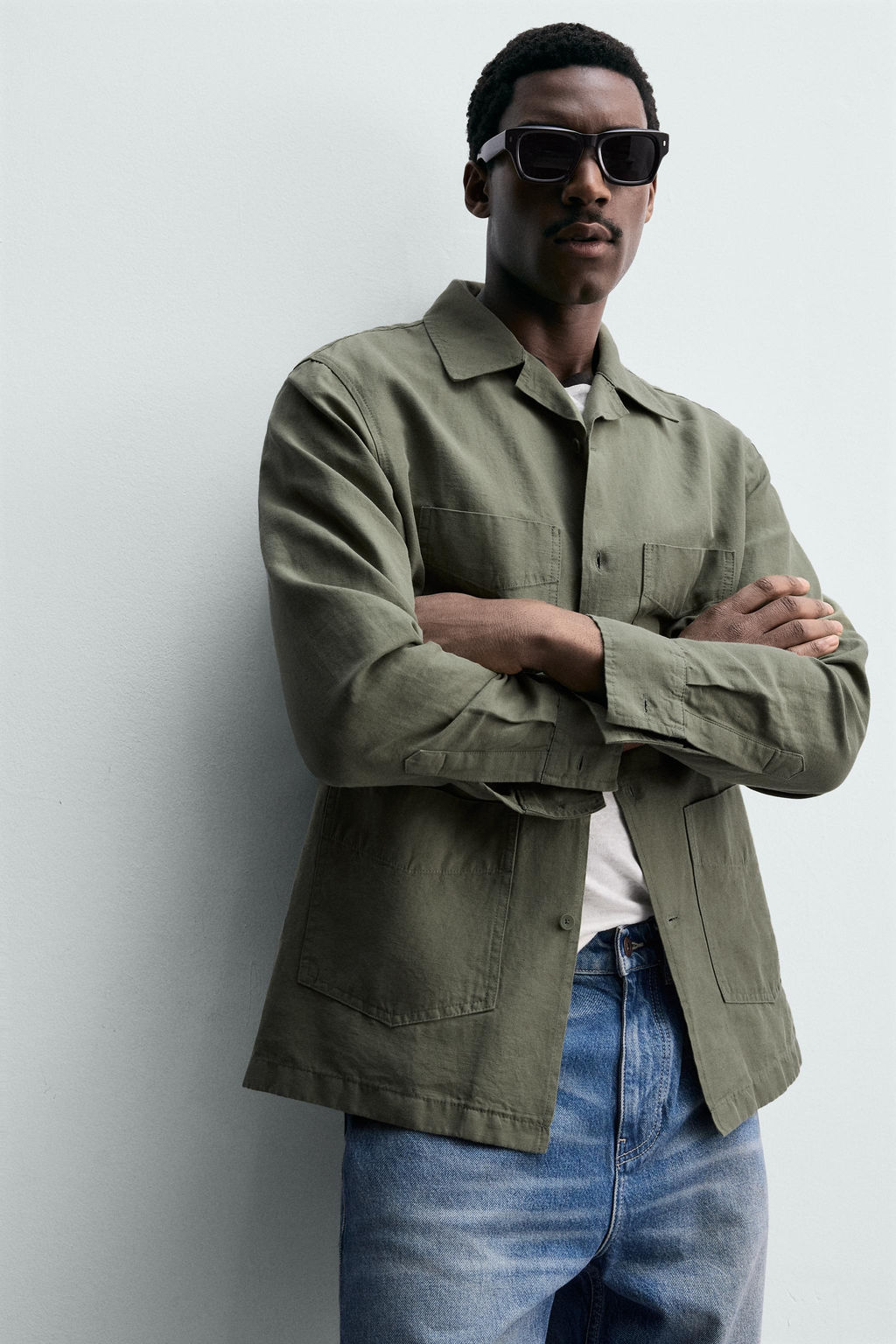 SOBRECAMISA RELAXED FIT CON LINO / verde lavado - Zara фото 6