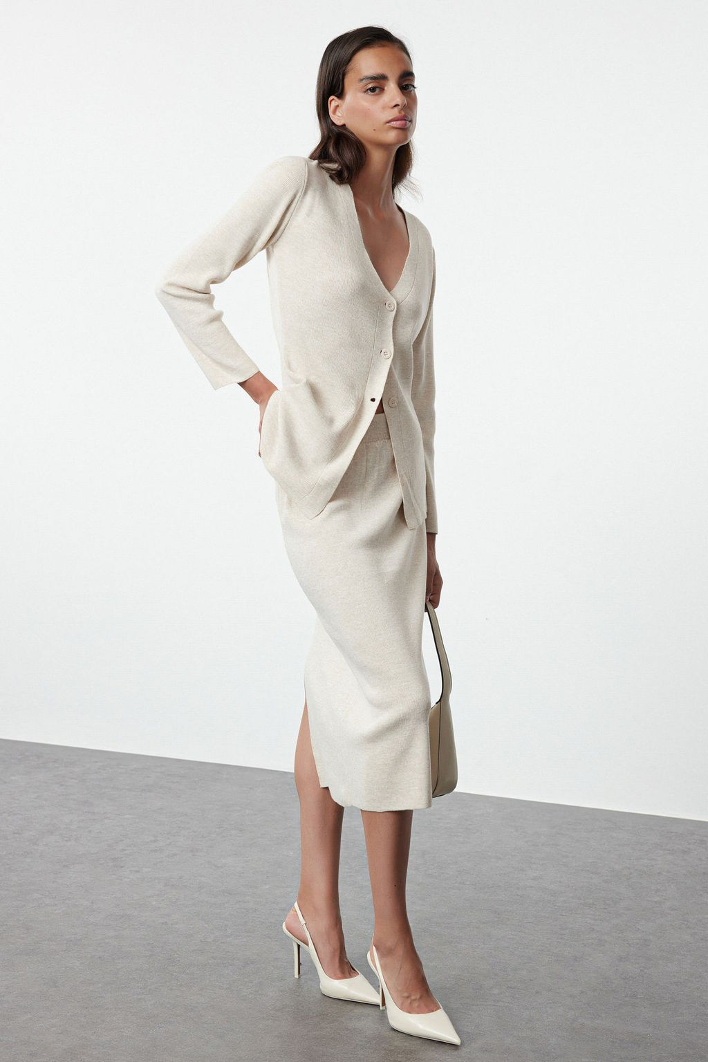 Bej Kahverengi Triko Alt-Ust Tak?m TWOAW25AU00011 - Trendyolmilla фото 2