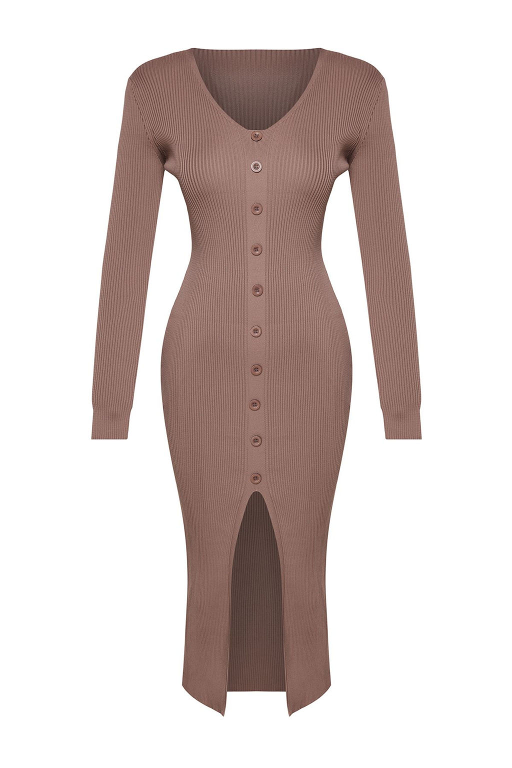 TRENDYOLMILLA Kahverengi Midi Triko Bodycone Elbise TWOAW25EL00045  фото 6
