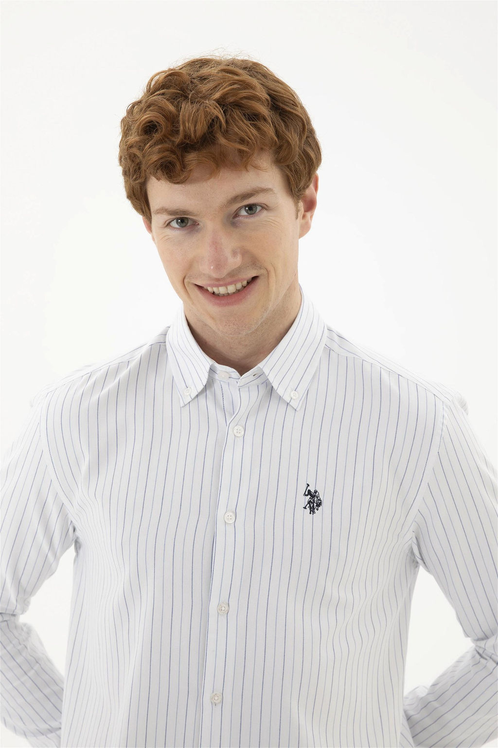 Мужская белая рубашка в синюю полоску - U.s. polo assn фото 2