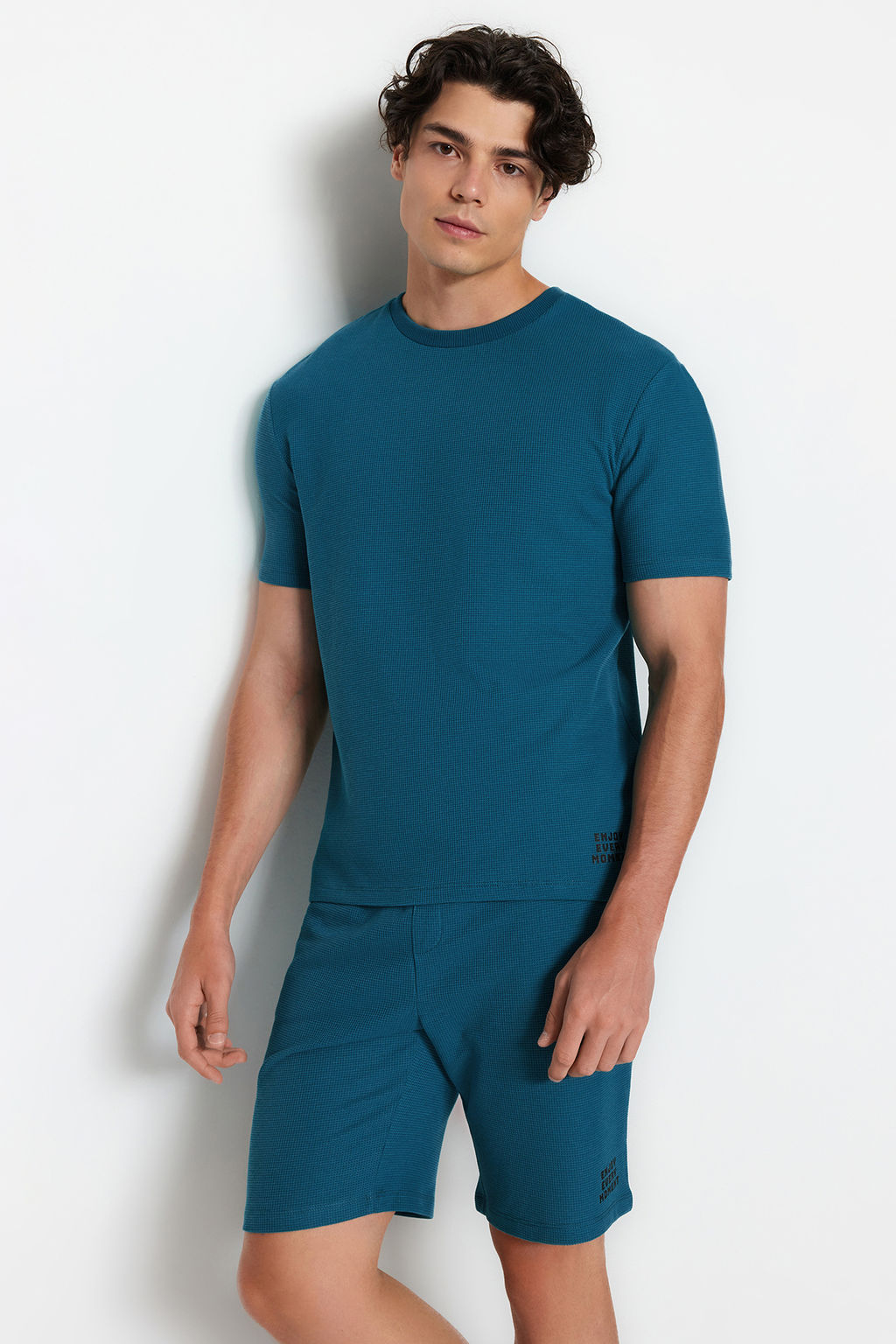 TRENDYOL MAN Mavi Regular Fit Waffle Sortlu Pijama Tak?m? TMNSS23PT00032 - Trendyolmilla фото 2