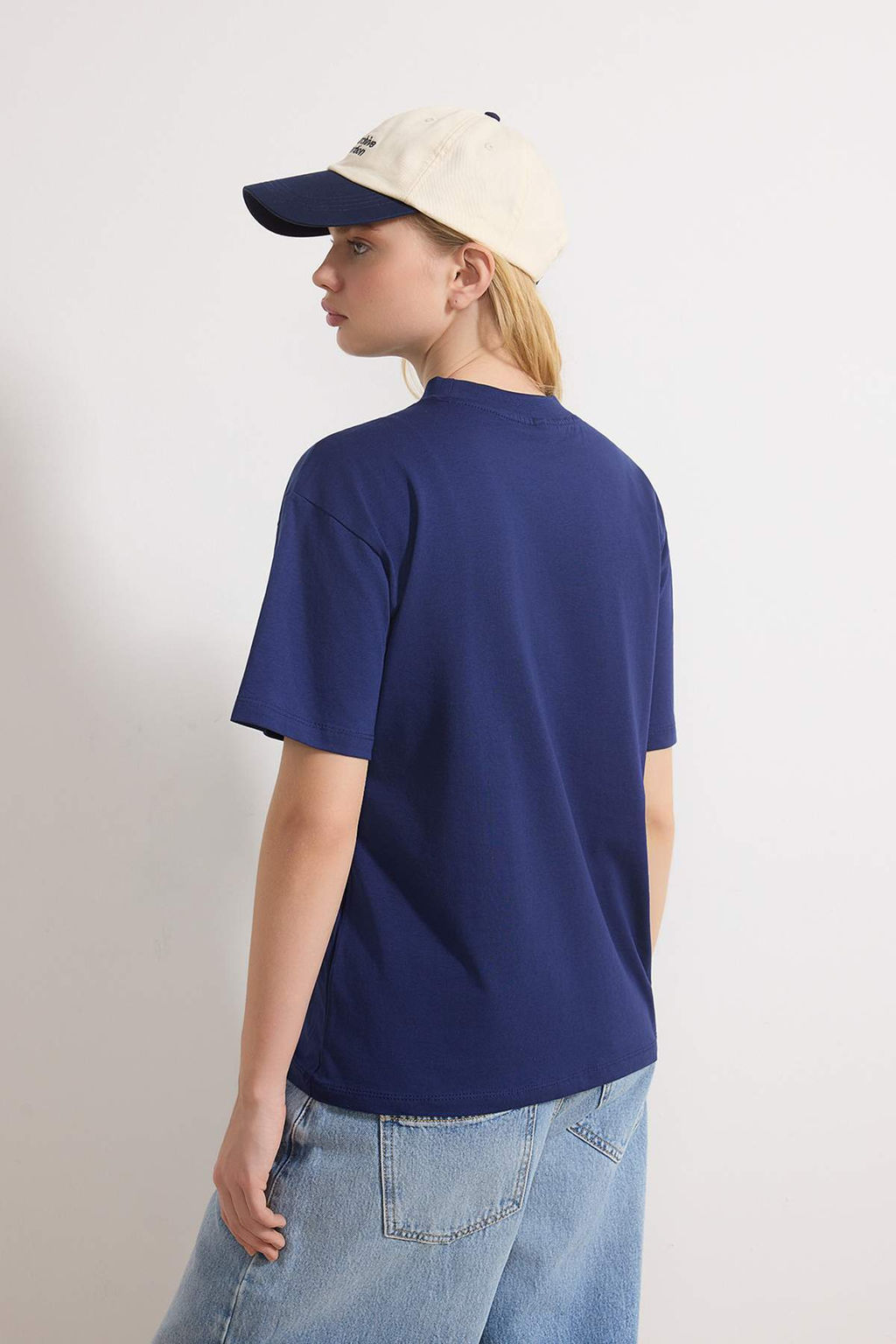 Lacivert-Gri Melanj 2li Paket %100 Pamuk Basic Dik Yaka Orme T-Shirt TWOSS20TS1500