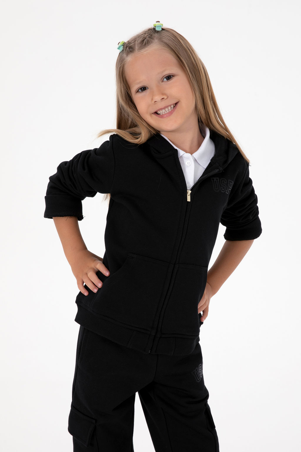 K_z _ocuk Siyah Kap__onlu Fermuarl_ Basic Sweatshirt Sepette S_rpriz _ndirim - U.s. polo assn фото 6