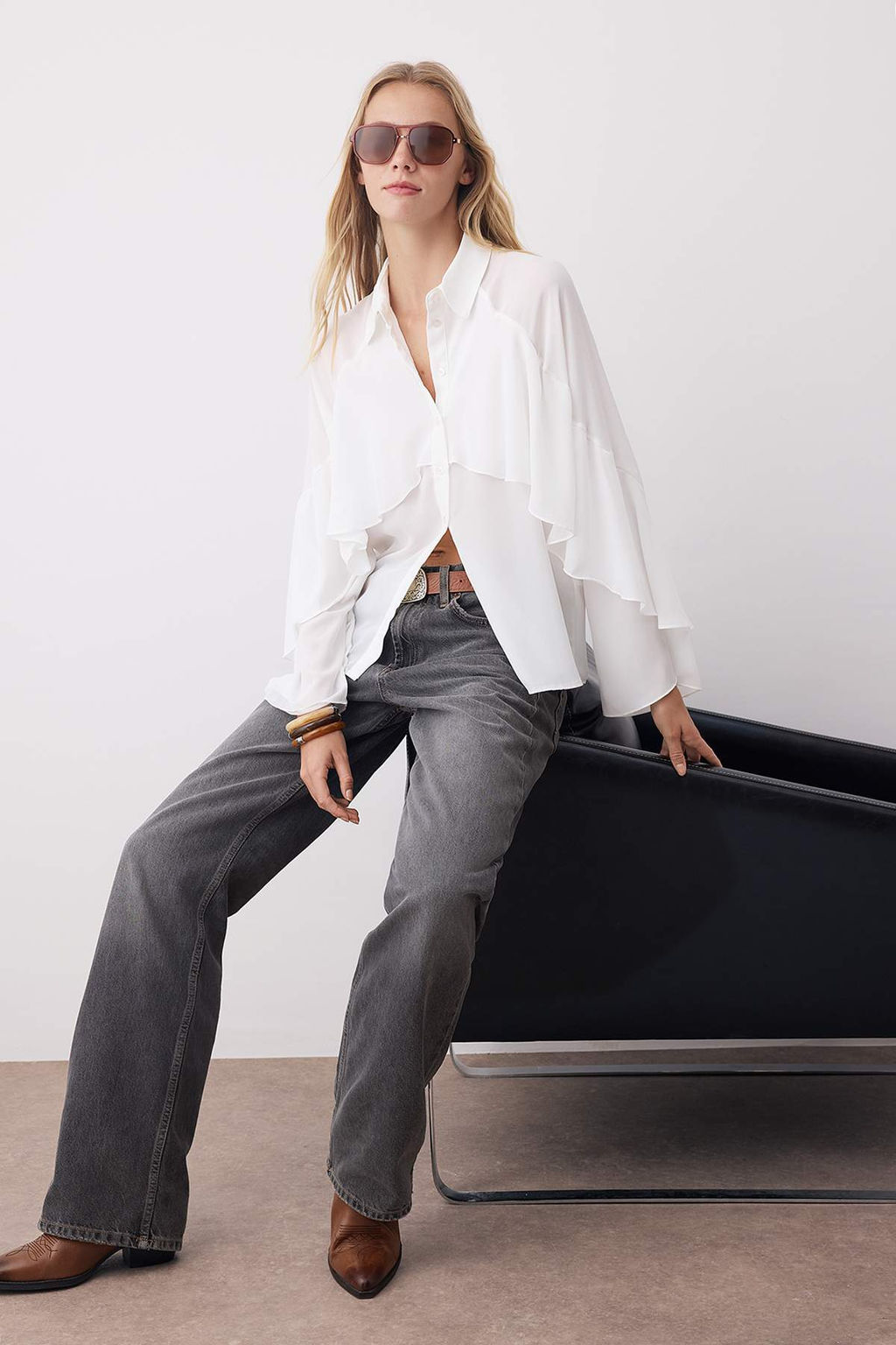 Beyaz Volan Detayl? Boho Dokuma Gomlek TWOAW26GO00021 - Trendyolmilla фото 2