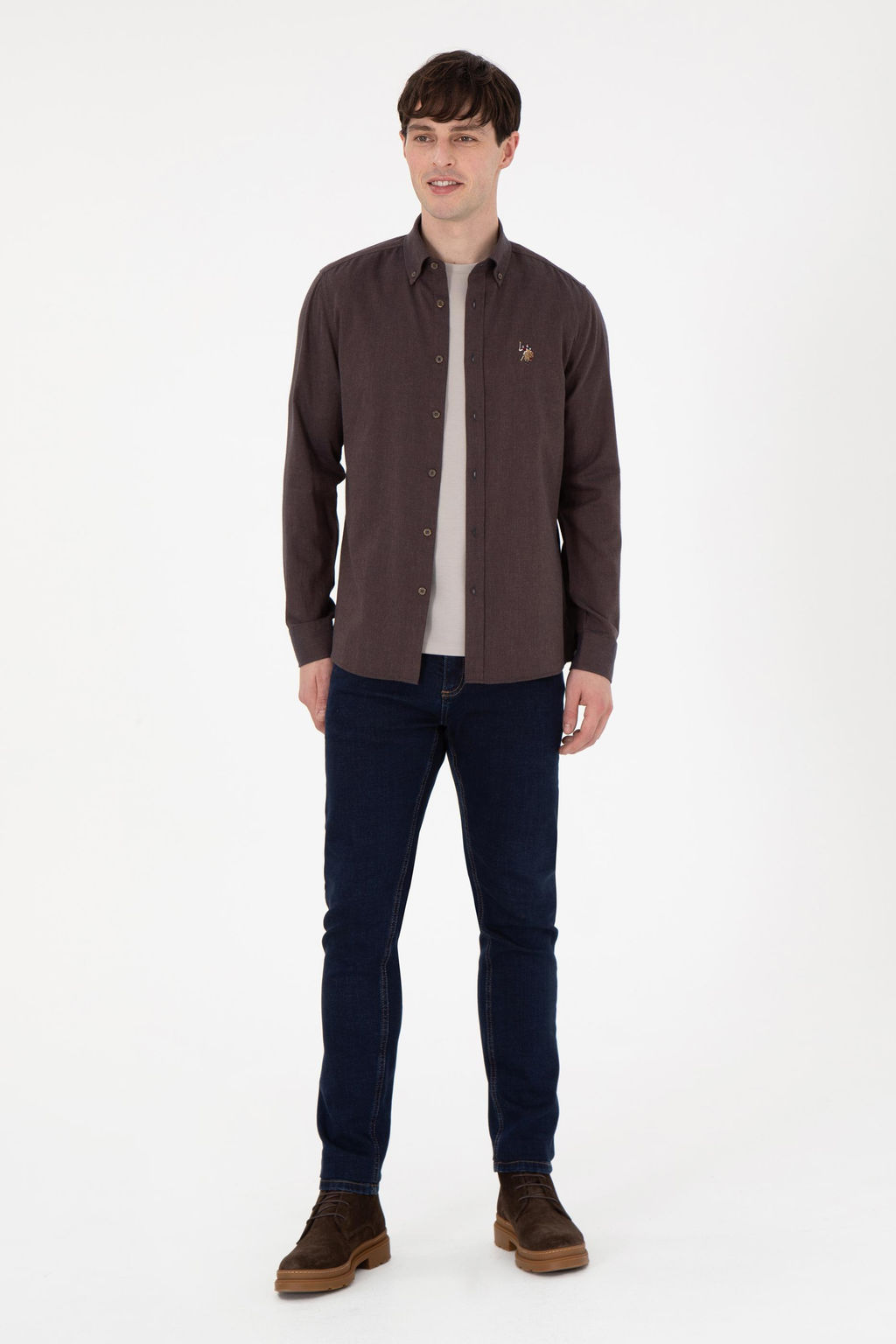 Мужская коричневая базовая рубашка с длинным рукавом Неожиданная скидка в корзине - U.s. polo assn фото 4