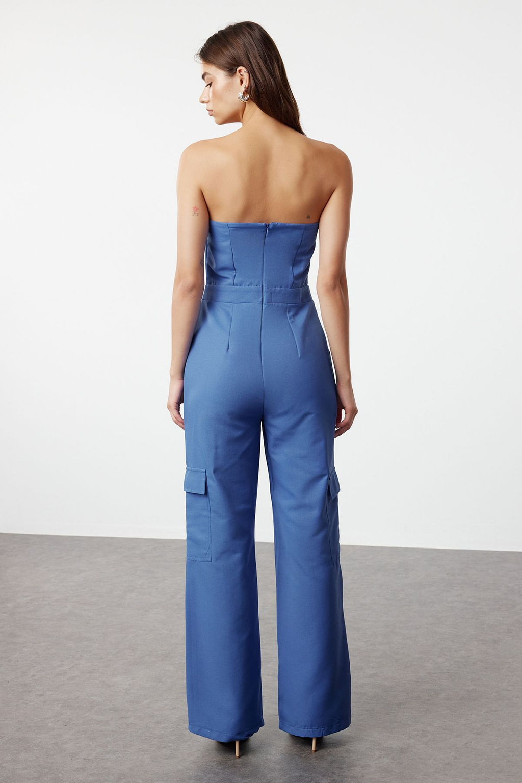 TRENDYOLMILLA Camel Kargo Cepli Straplez Yaka Maxi Dokuma Tulum TWOSS23TU00192  фото 11