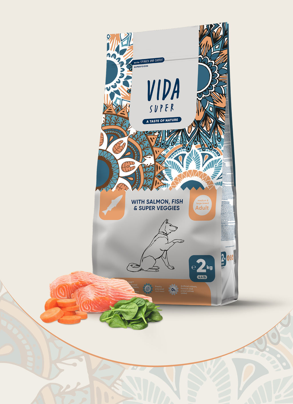 Корм Vida Super для взрослых собак средних и крупных пород с лососем, рыбой и овощами P02123001