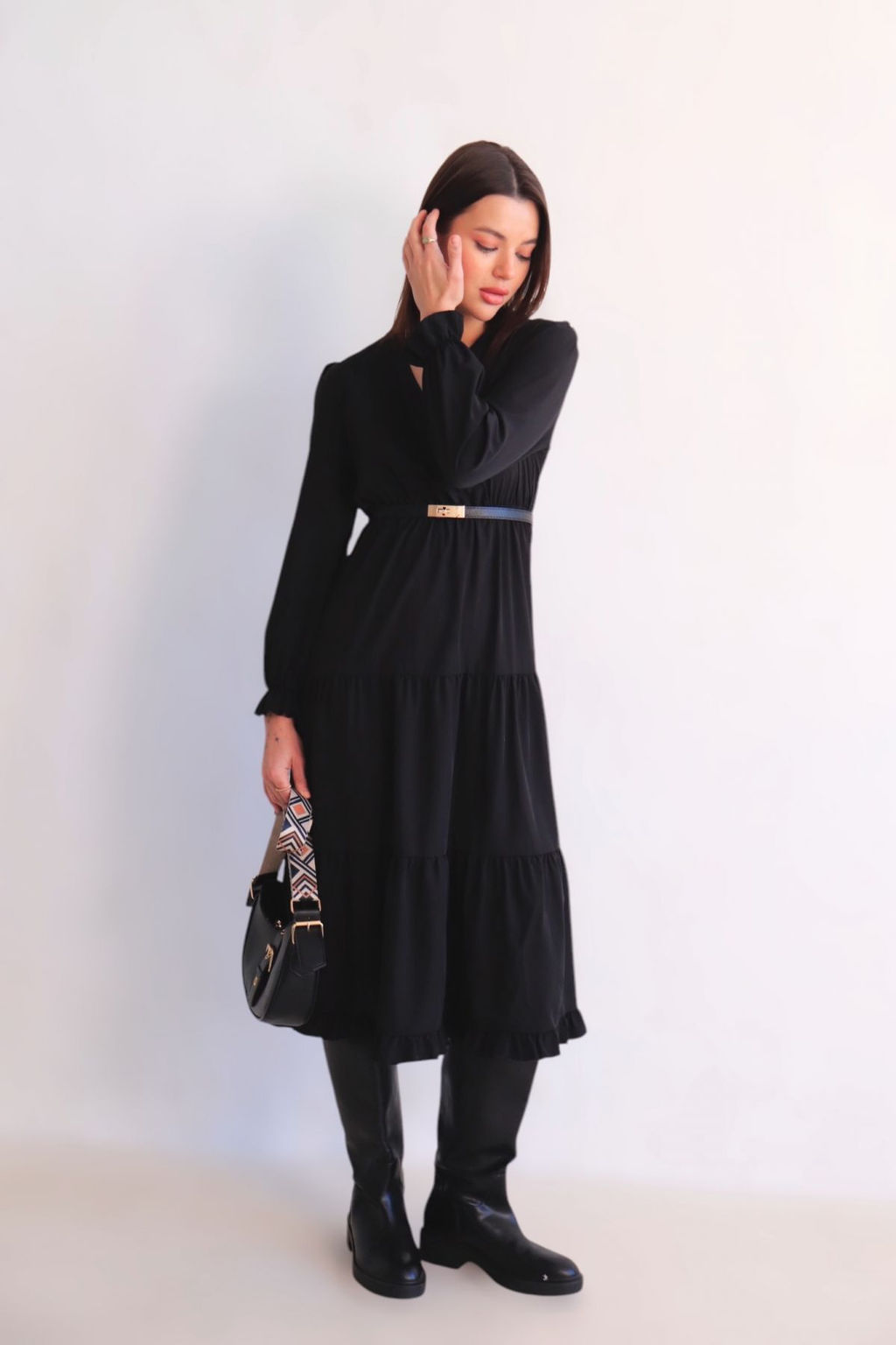 Martichelli Платье чёрное с многоярусной юбкой  фото 7