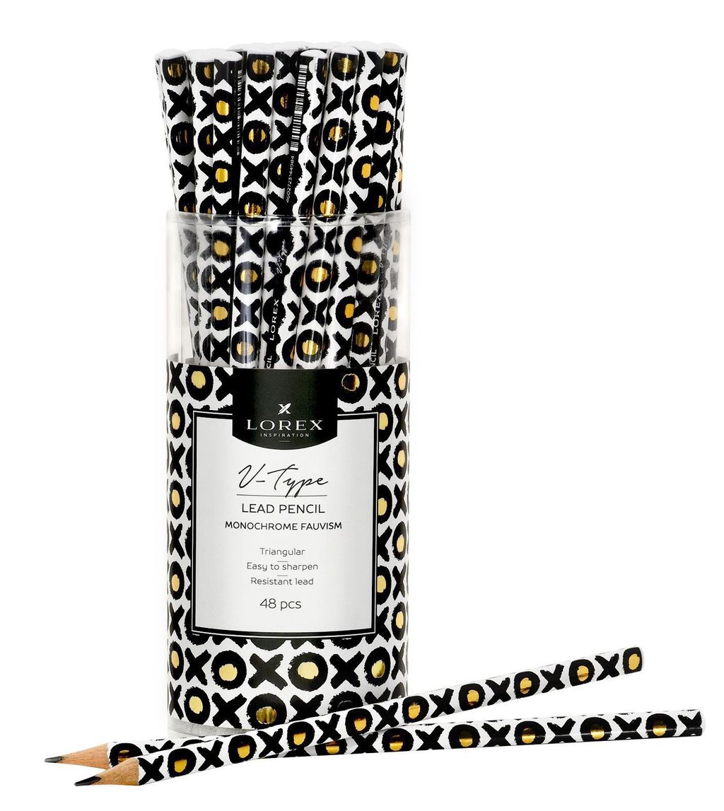 Цена за 10 шт. Карандаш чернографитный деревянный LOREX V-TYPE MONOCHROME FAUVISM НВ заточенный, трехгран...