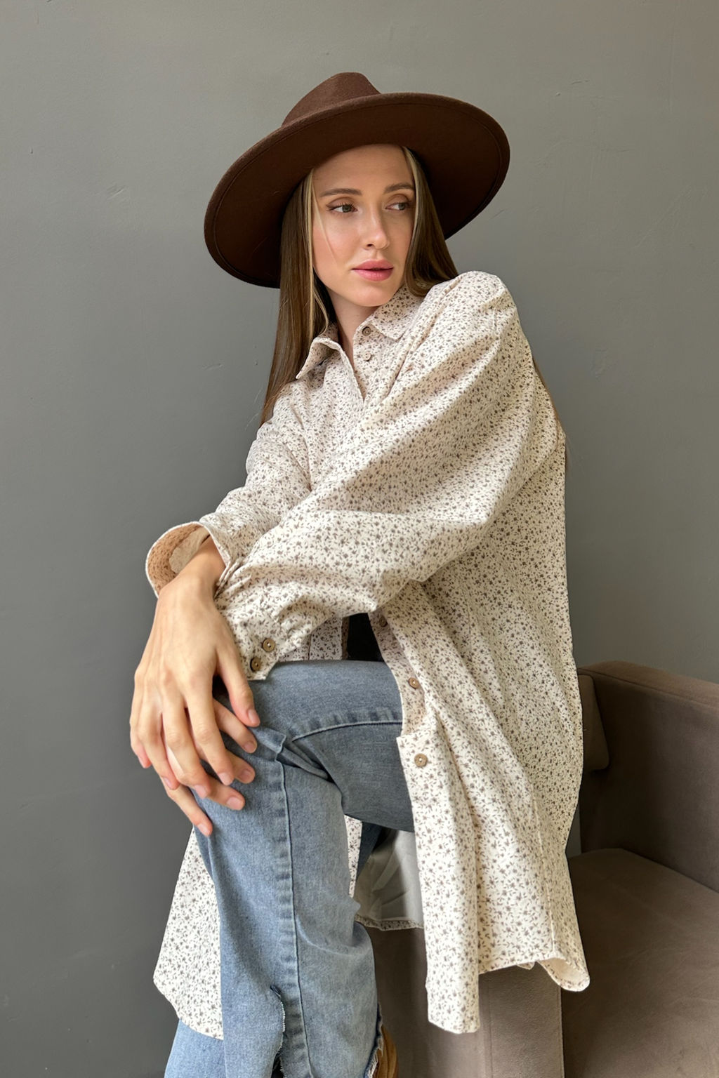 Рубашка женская HUG077/02/Молочный, коричневый - Rise фото 4