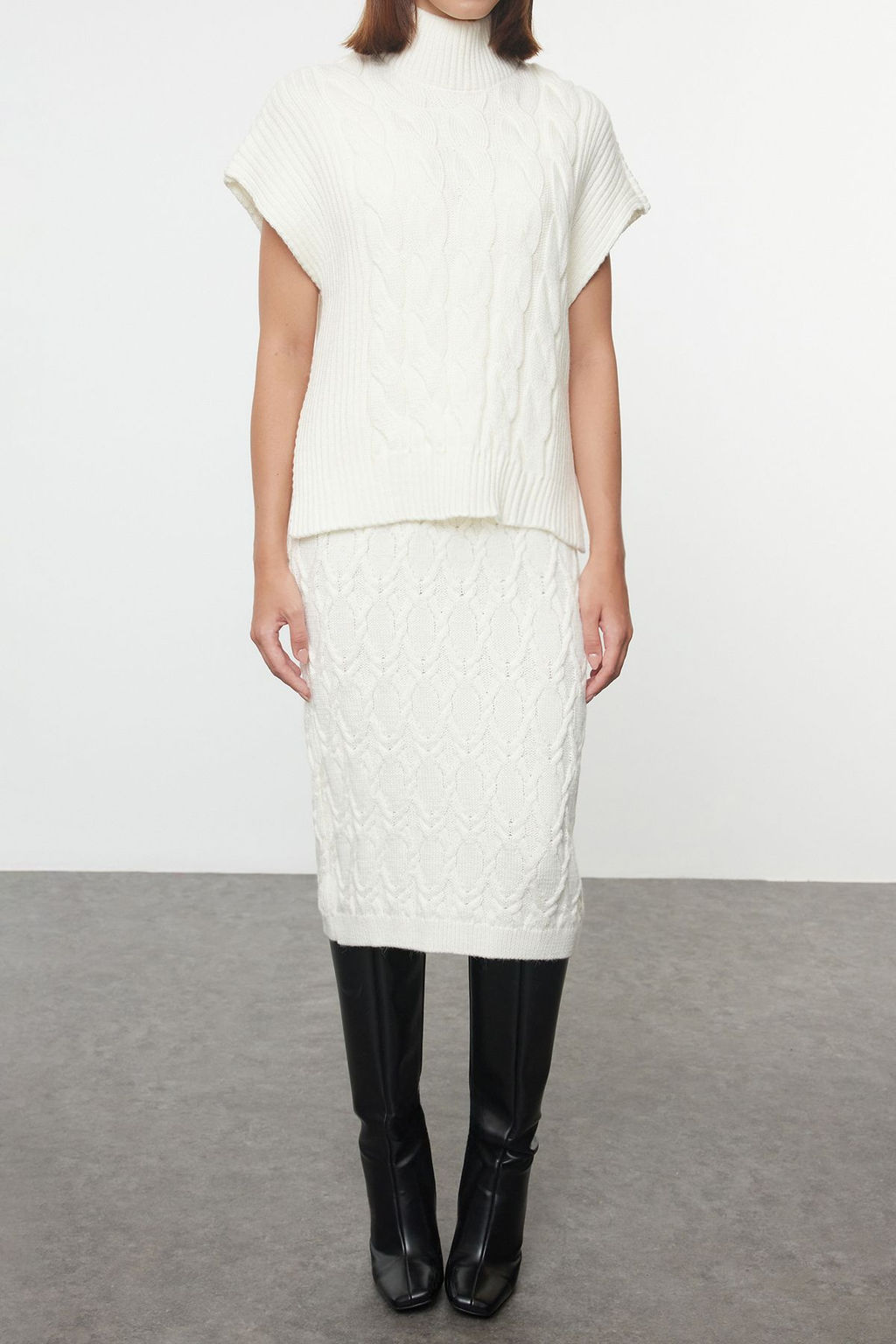 TRENDYOLMILLA Ekru Maxi Triko Yumusak Dokulu Suveter-Elbise Tak?m TWOAW25EL00066  фото 4