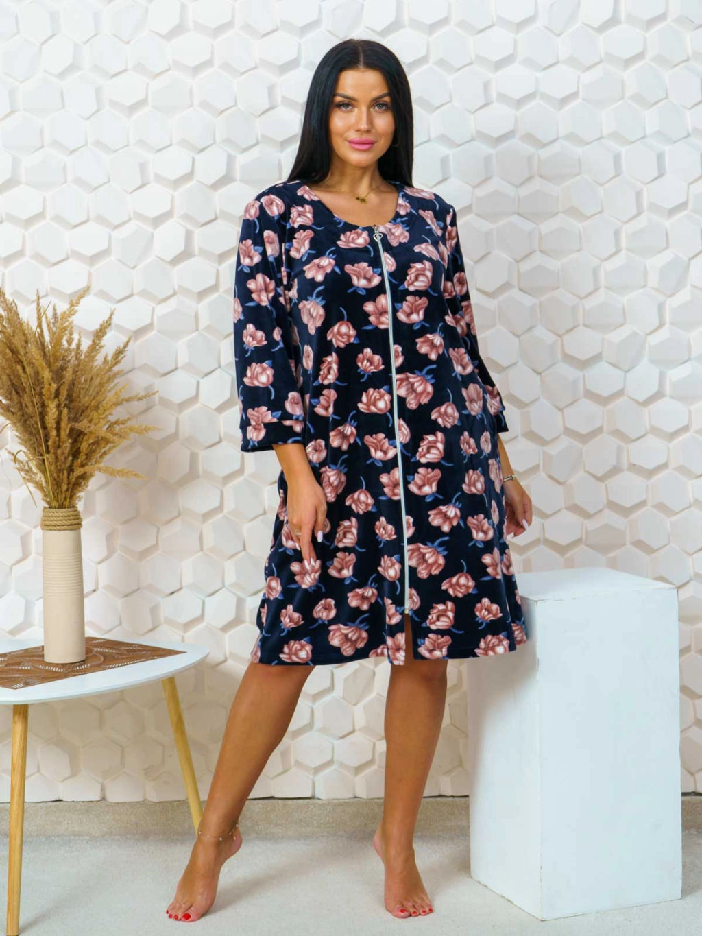 Халат женский, цвет синий розовый