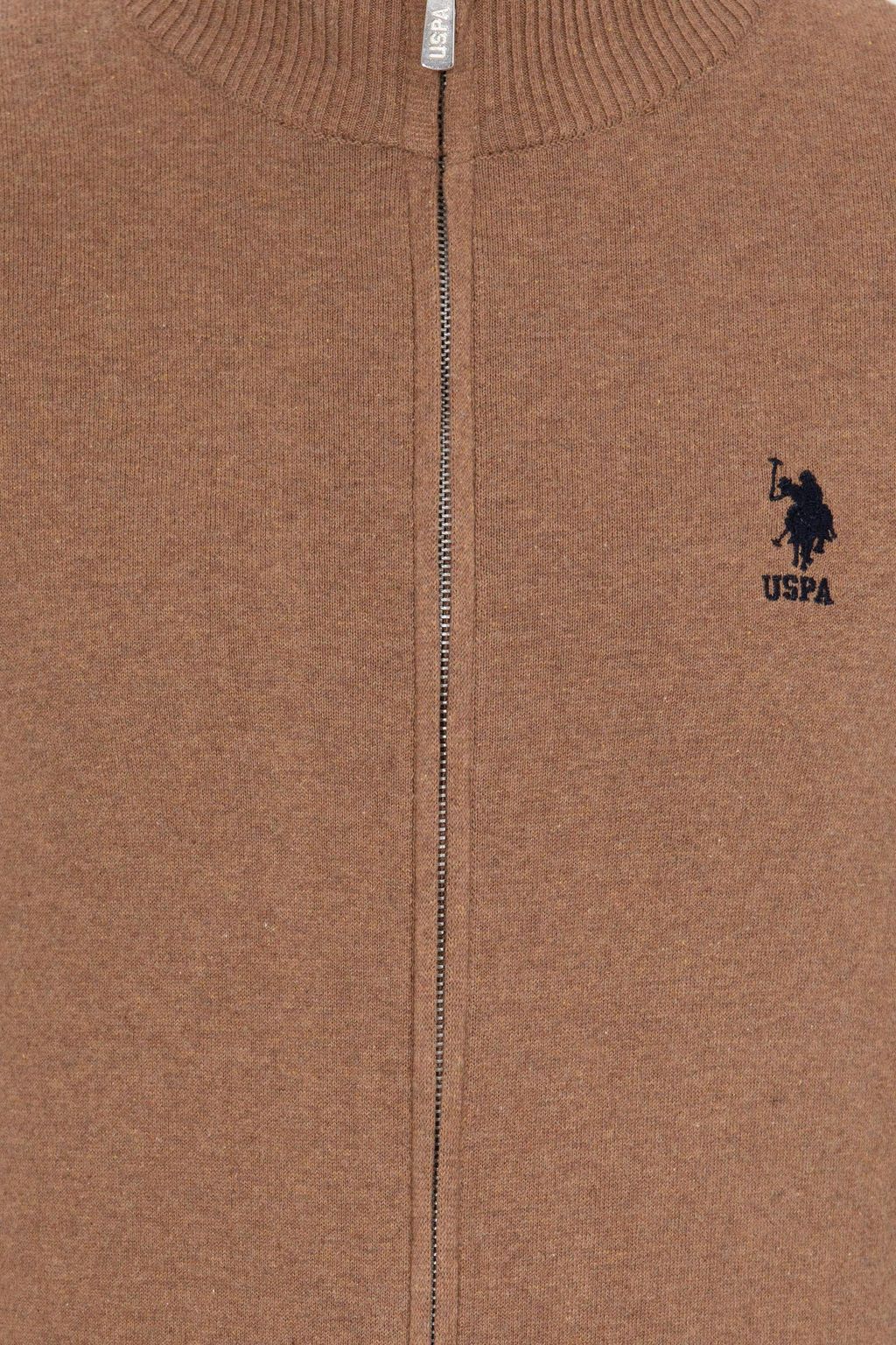 Мужской базовый трикотажный кардиган цвета Camel Melange Неожиданная скидка в корзине - U.s. polo assn фото 6