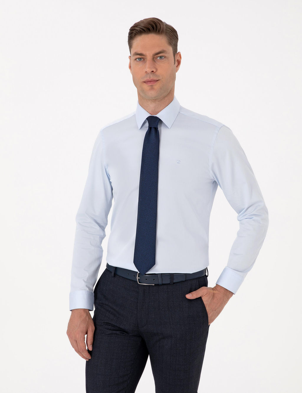 A__k Mavi Slim Fit Uzun Kollu Basic G_mlek