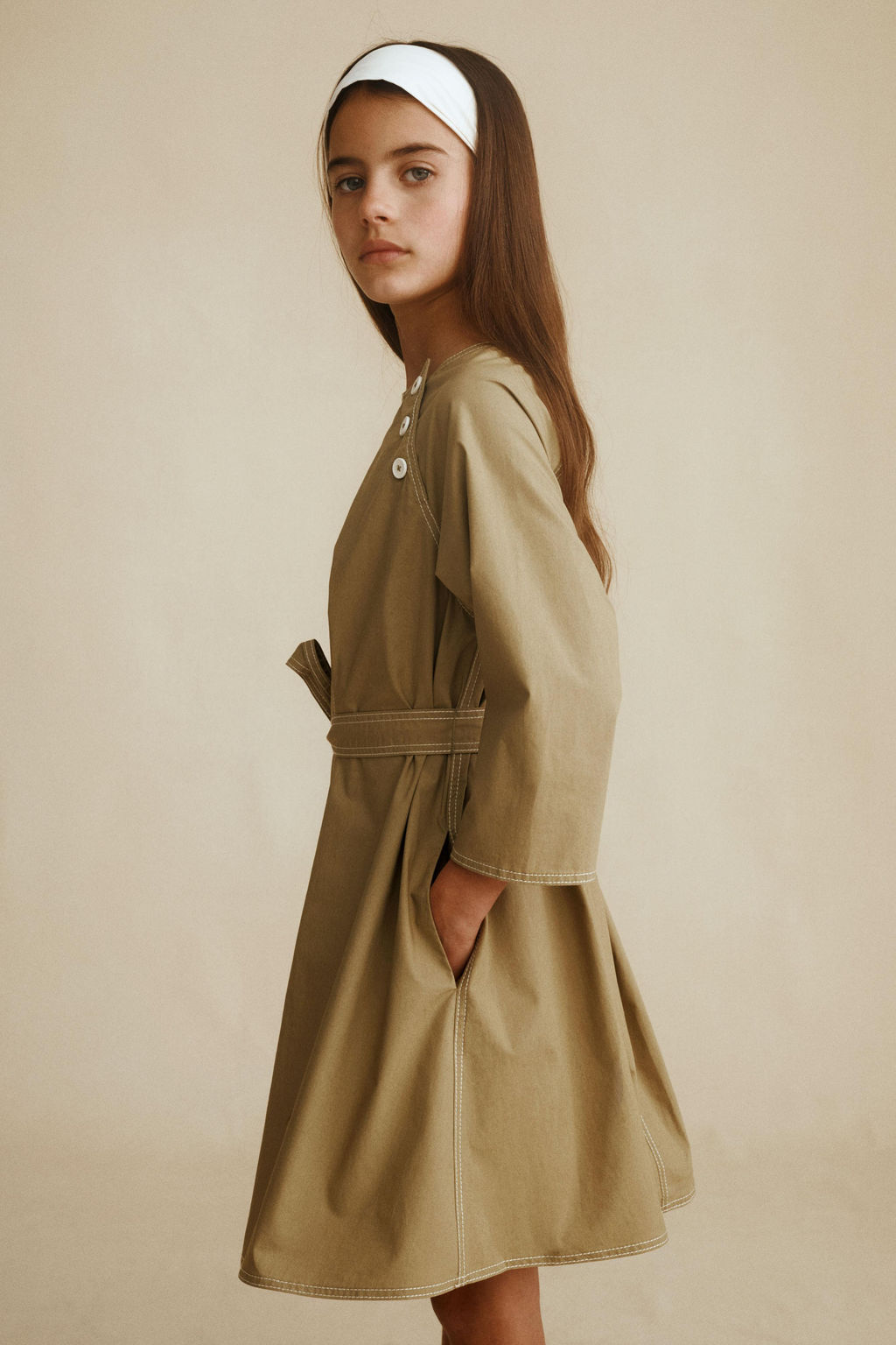 VESTIDO POPEL?N CINTUR?N CREATED BY CARAMEL LONDON X ZARA / Khaki  фото 7
