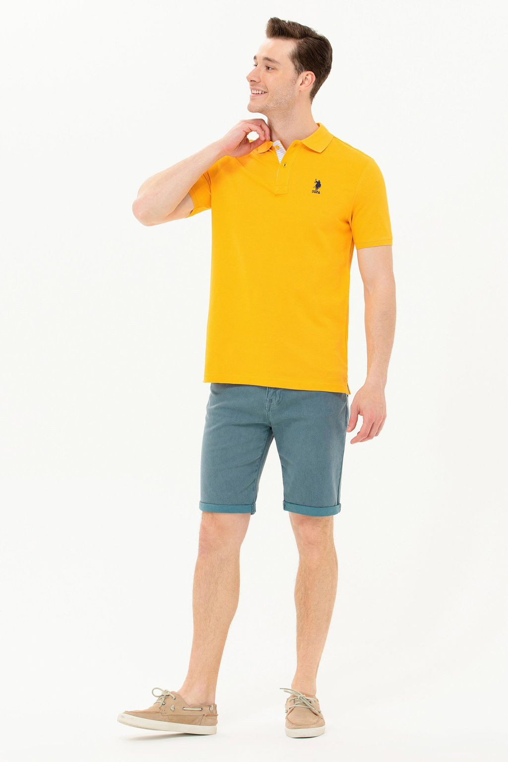 Мужская желтая базовая футболка с воротником поло - U.s. polo assn фото 3