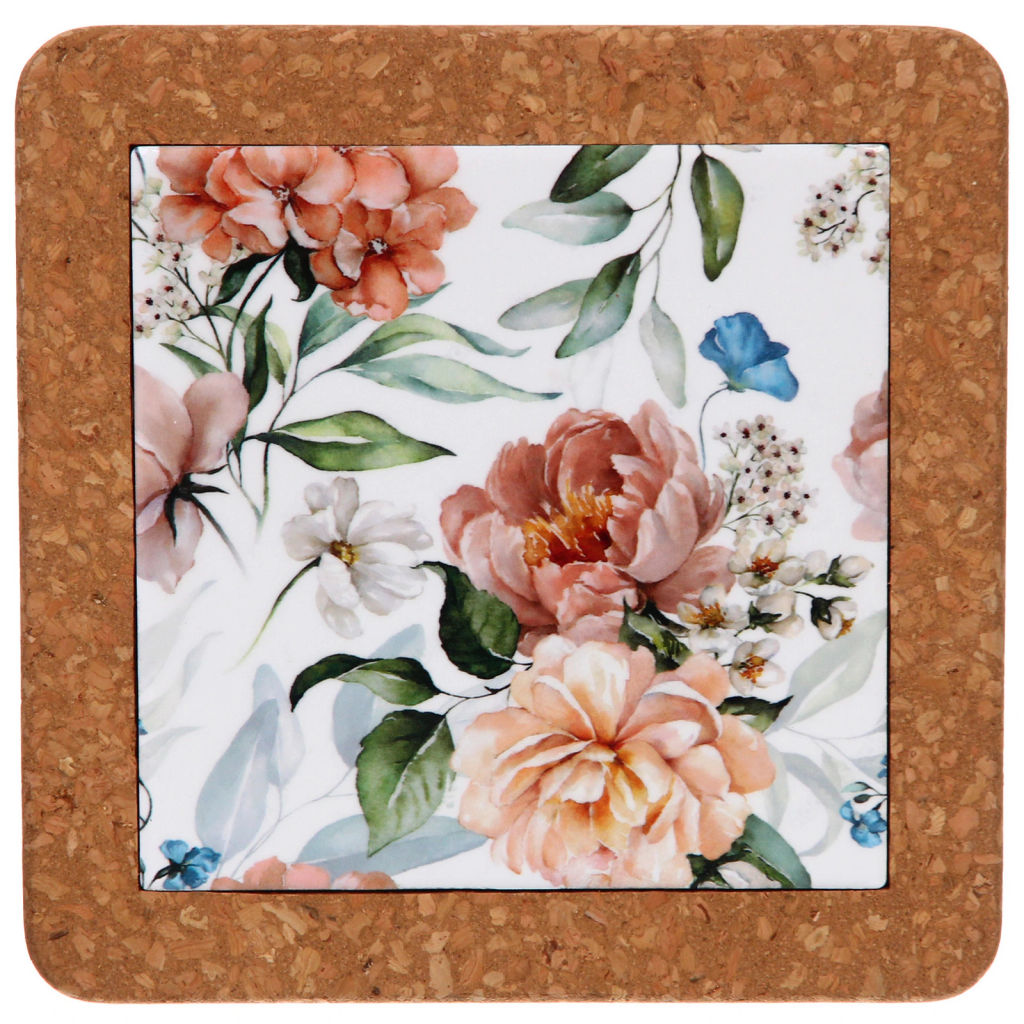 Подставка керамическая 19*19см "Пионы" белая