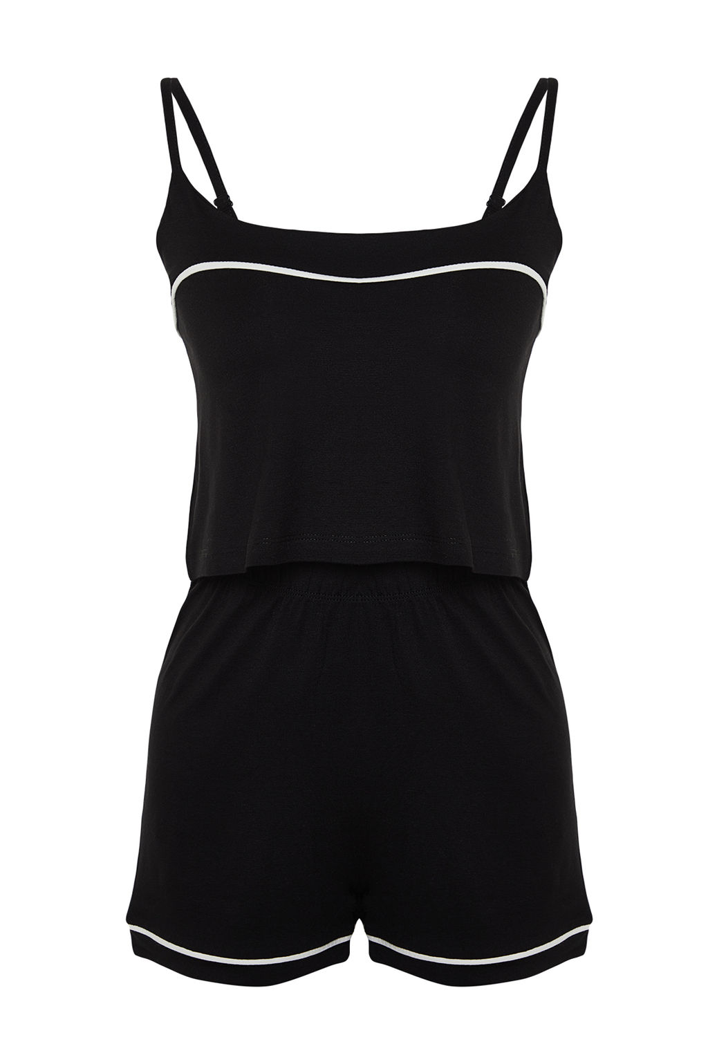 Trendyolmilla Siyah Biye Detayl? Ip Ask?l? Viskon Sortlu Orme Pijama Tak?m? THMSS24PT00004 фото 6