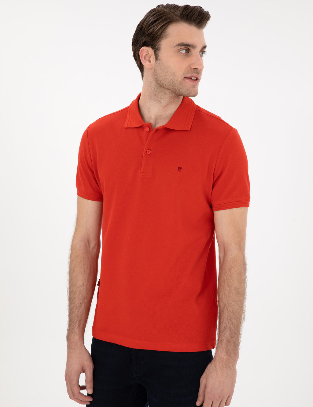 K_rm_z_ Slim Fit %100 Pamuk Polo Yaka Basic Ti__rt