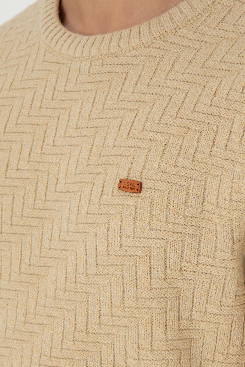 Erkek Slim Fit Bisiklet Yaka Kum Kazak - U.s. polo assn фото 7