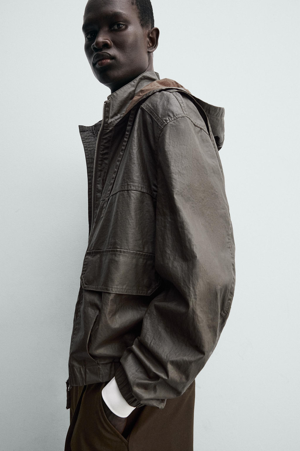 CAZADORA LINO - ALGOD?N ACABADO ENCERADO / Marr?n vigor? - Zara фото 5