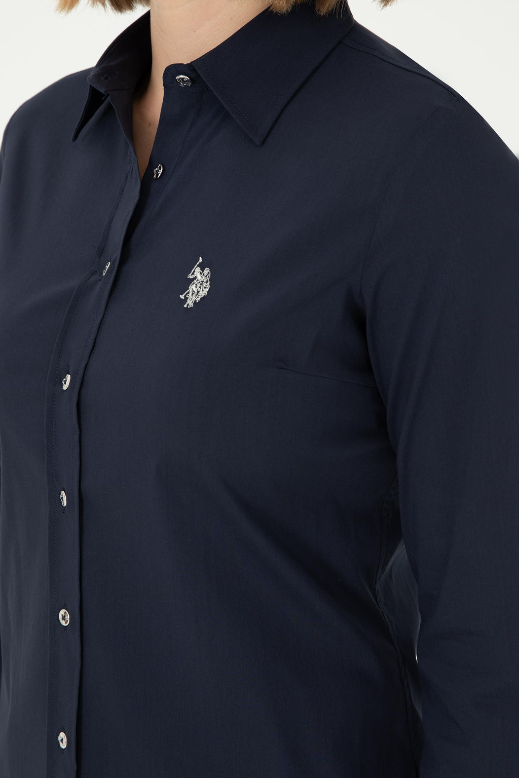 Рубашка женская U.S. Polo Assn. темно-синяя хлопок с эластаном фото 14