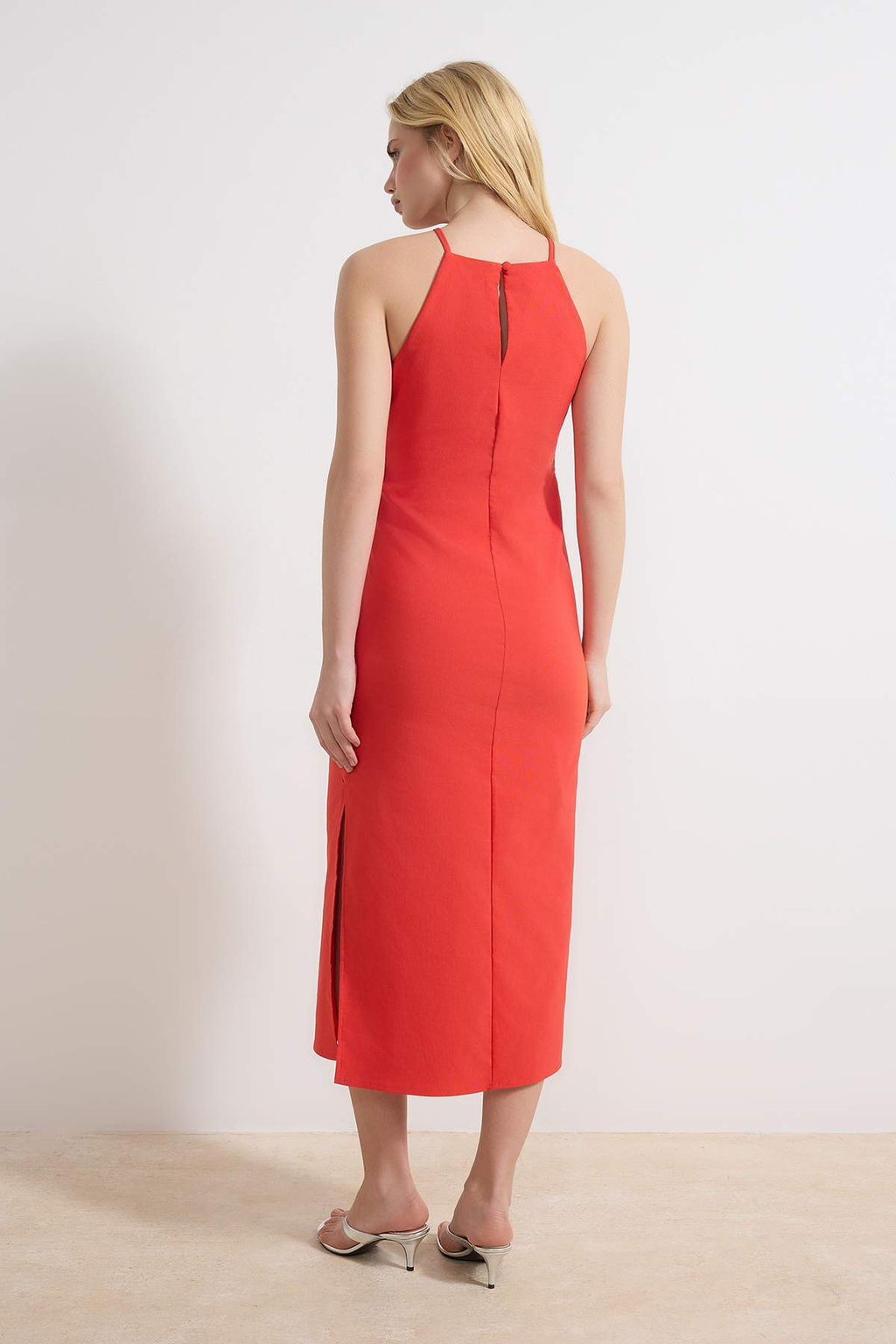 K?rm?z? Duz Midi Dokuma Elbise TWOSS26EL00097 - Trendyolmilla фото 4