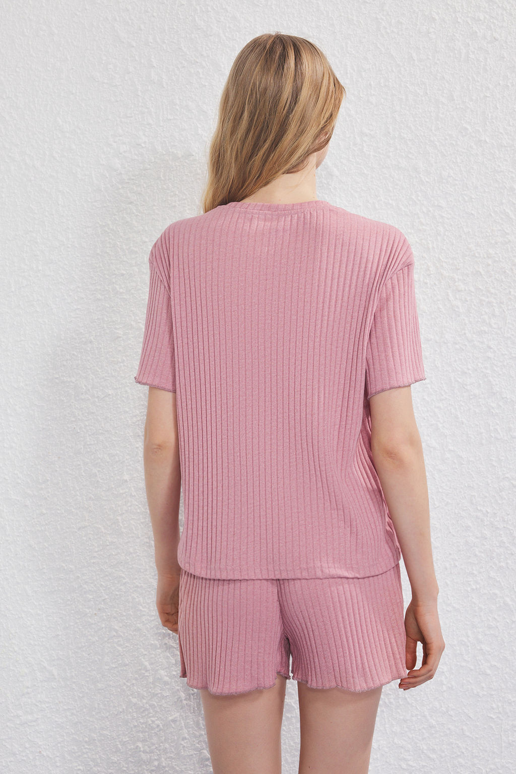 Trendyolmilla Bordo Slogan ve Kalp Nak?sl? Fitilli Sortlu Orme Pijama Tak?m? THMSS25PT00402 фото 5