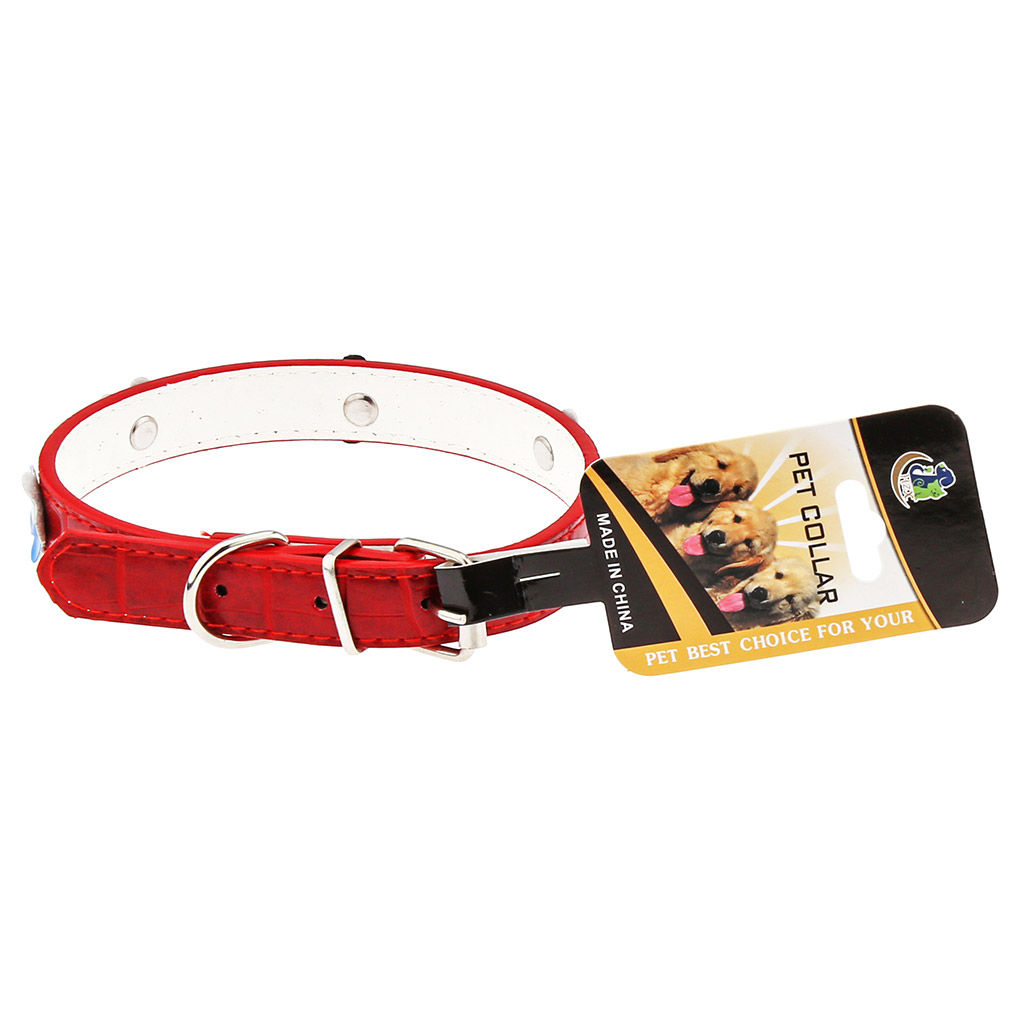 Пэт тойс (Pet toys) Ошейник для собаки Цветы 1,9х45см, металлическая застежка, под кожу, с декором, на картоне, цвета в ассортименте: красный, синий, черный, коричневый (Китай)  фото 2