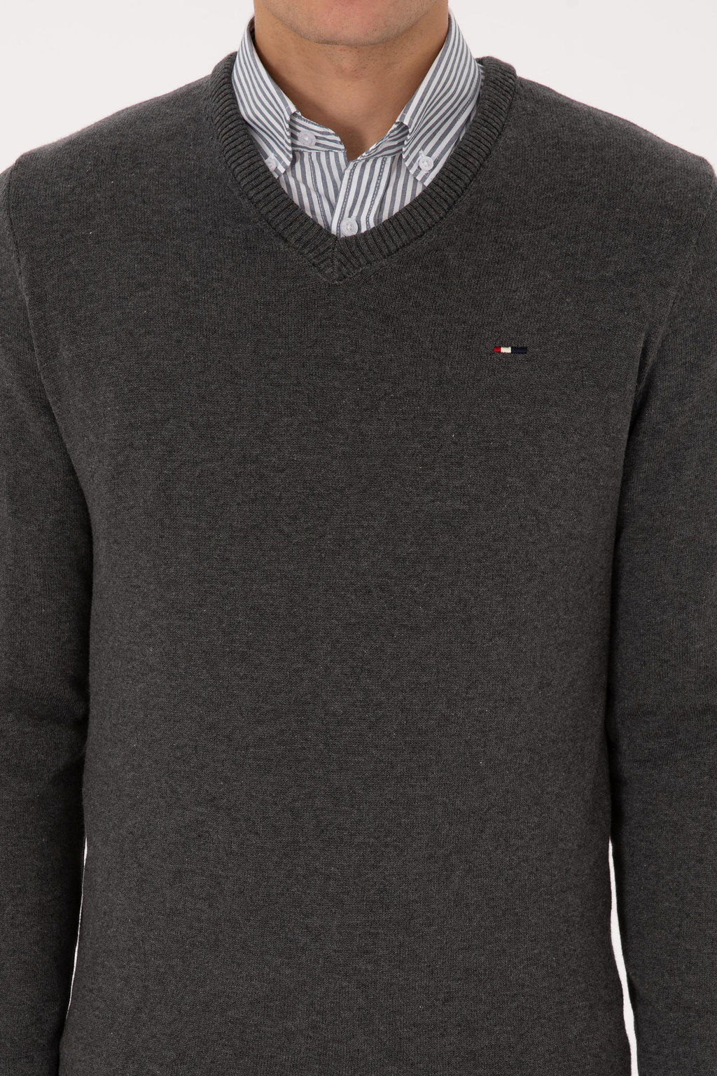 Erkek Slim Fit V Yaka Antrasit Melanj Basic Kazak - U.s. polo assn фото 6