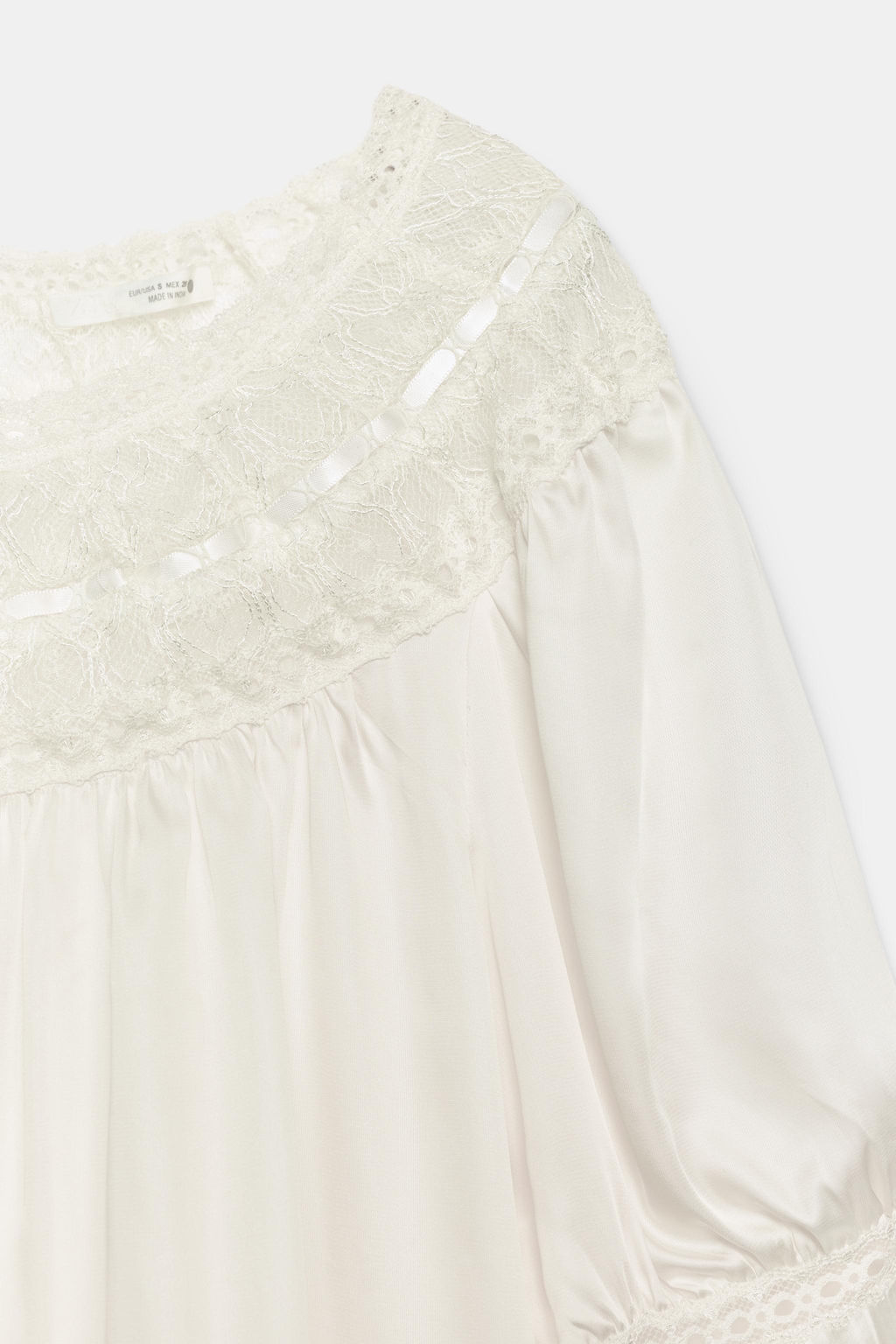 BLUSA MANGA CORTA ENCAJE ZW COLLECTION / Blanco - Zara фото 6