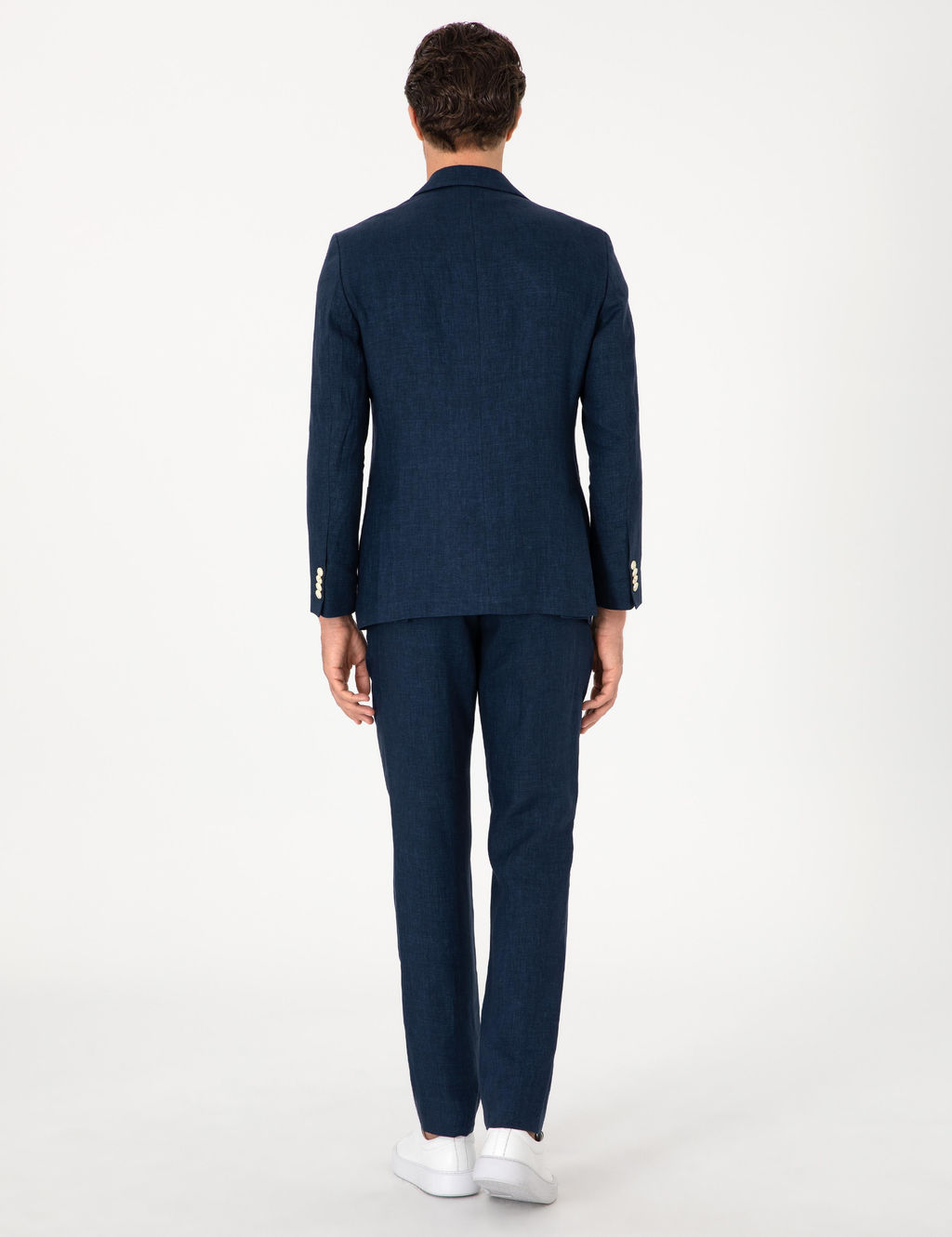Lacivert Slim Fit %100 Keten Pantolon