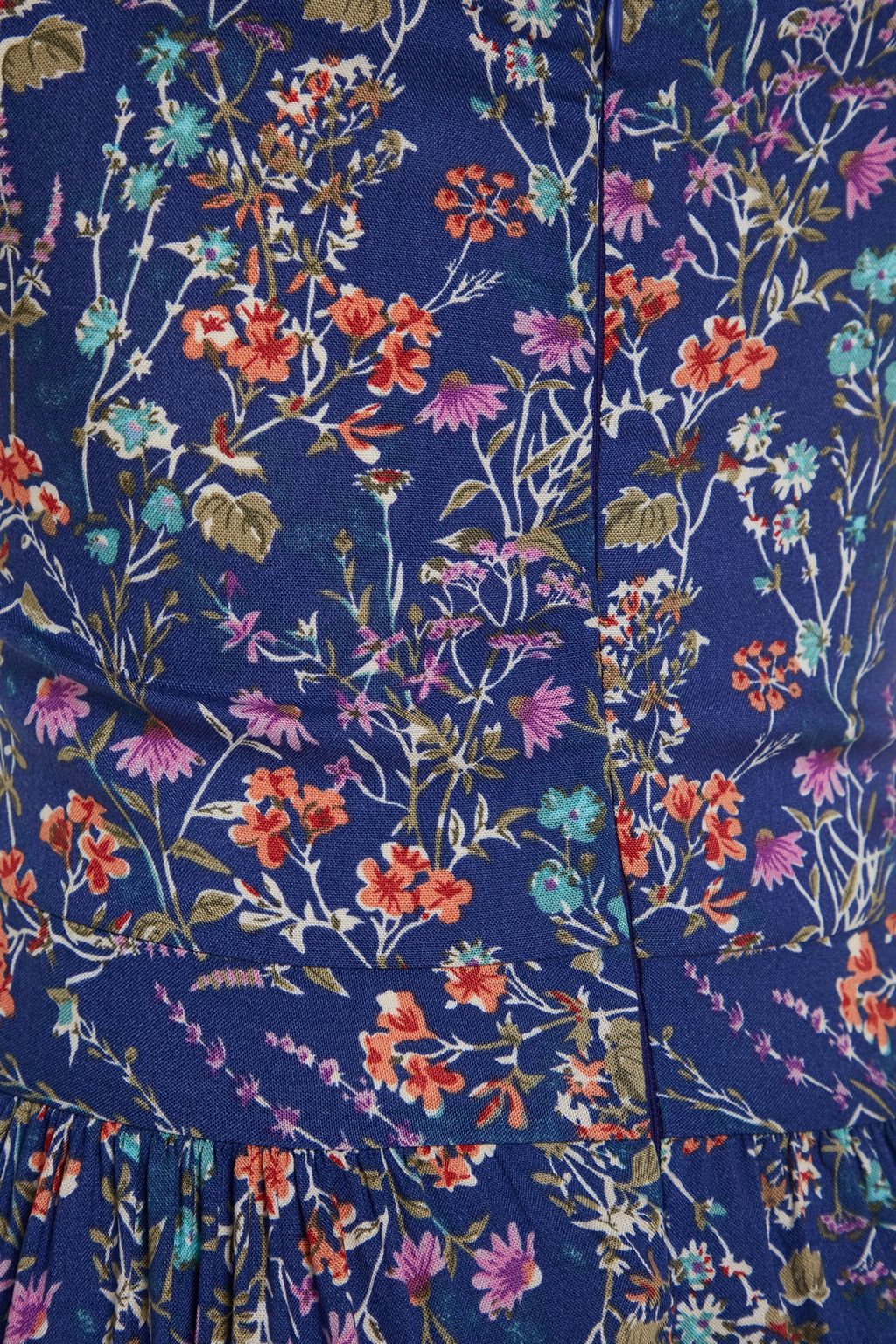 Mavi Cicek Desenli Kare Yaka A Kesim Viskon Midi Dokuma Elbise TWOSS20EL3331