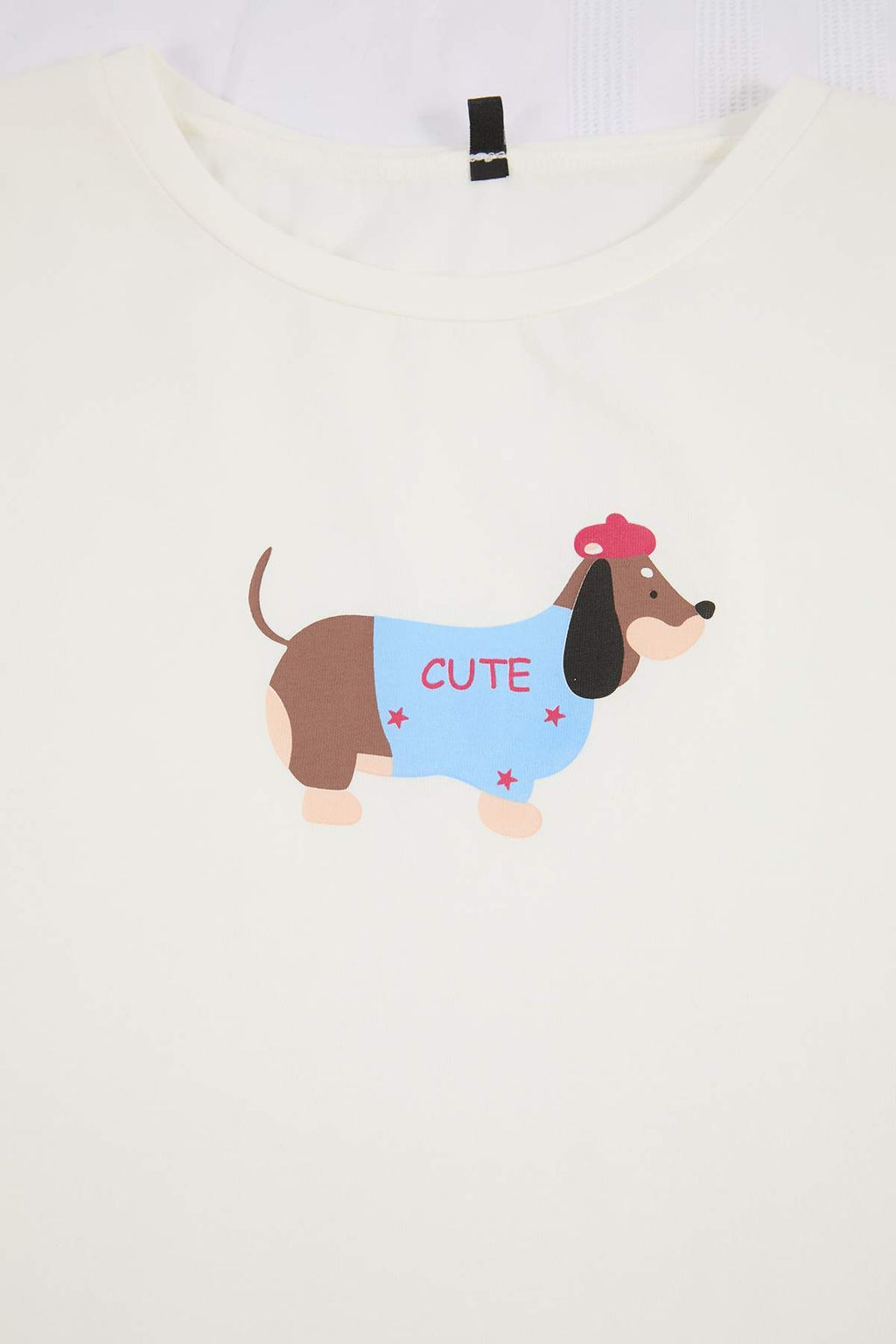 Beyaz-Cok Renkli Kopek Desenli Pamuklu Likral? Yumusak Tuse Orme Pijama Tak?m? THMSS26PT00126